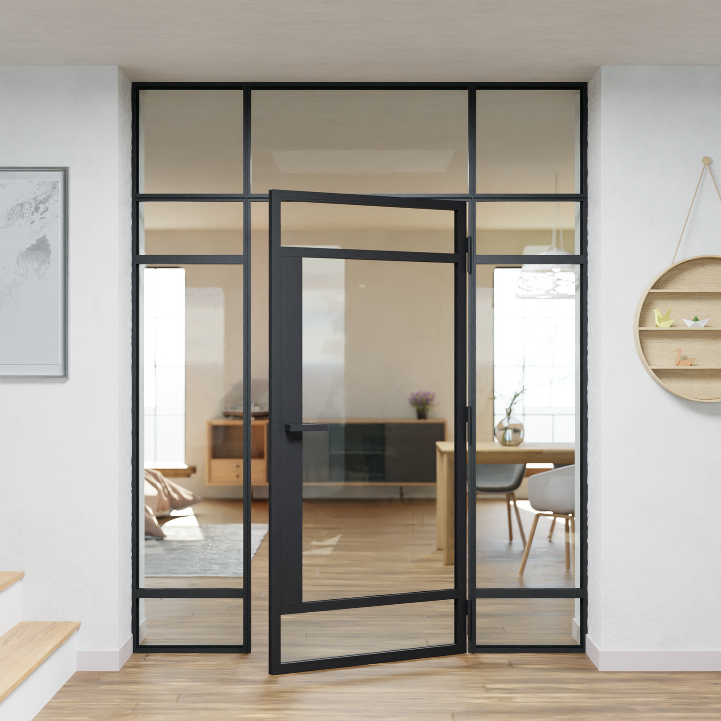 LoftTueren.shop - Lofttür LOFT7 inkl. Oberlicht und Seitenteil links & rechts - offen