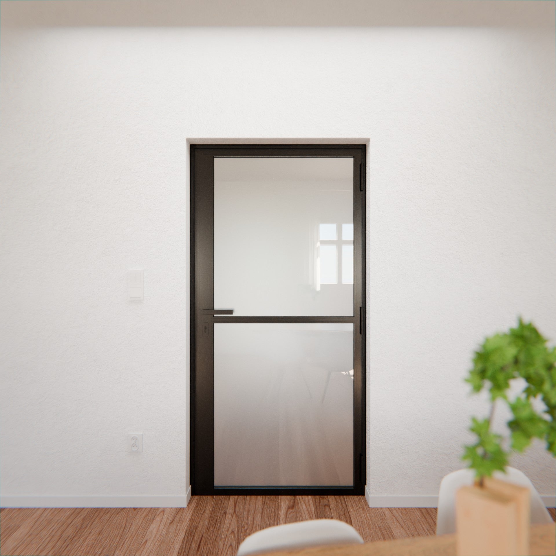 Lofttür LOFT1, Milchglas, Schwarz