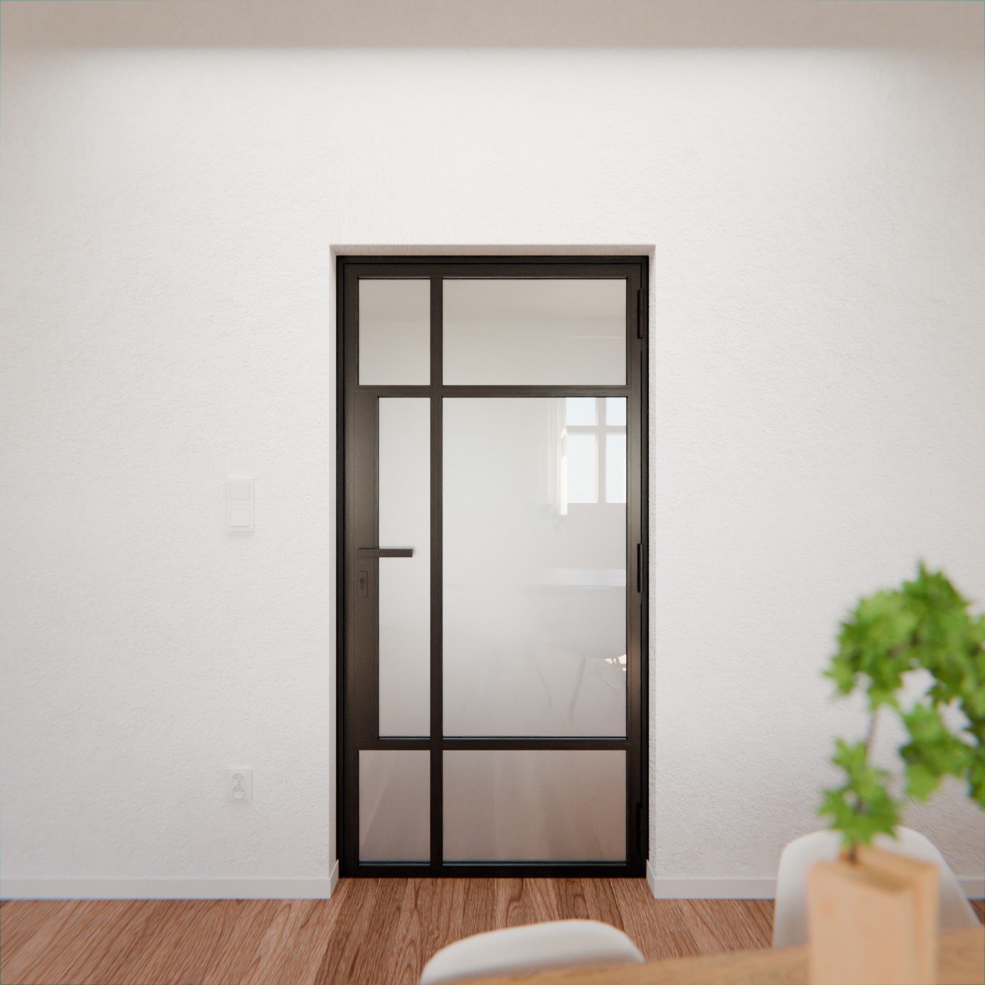 Lofttür LOFT10, Milchglas, Schwarz