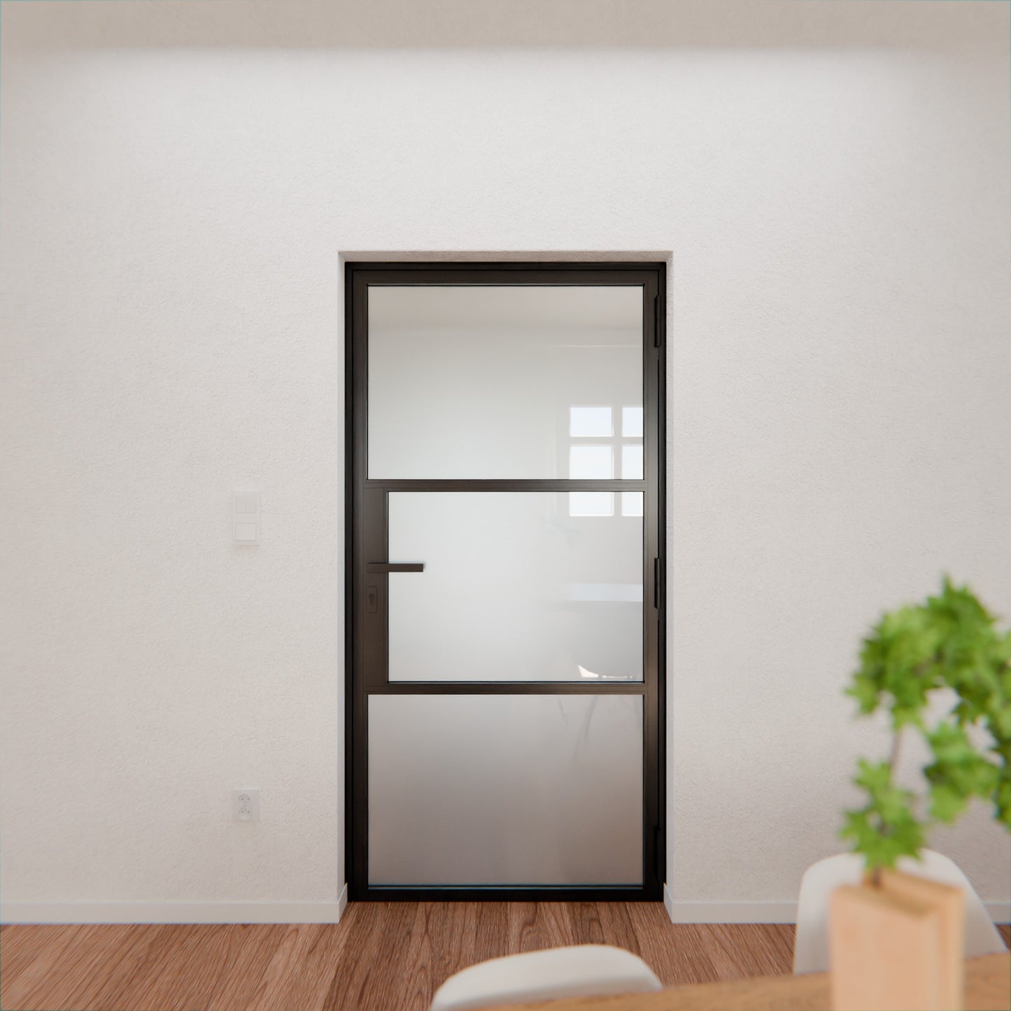 Lofttür LOFT3, Milchglas, Schwarz