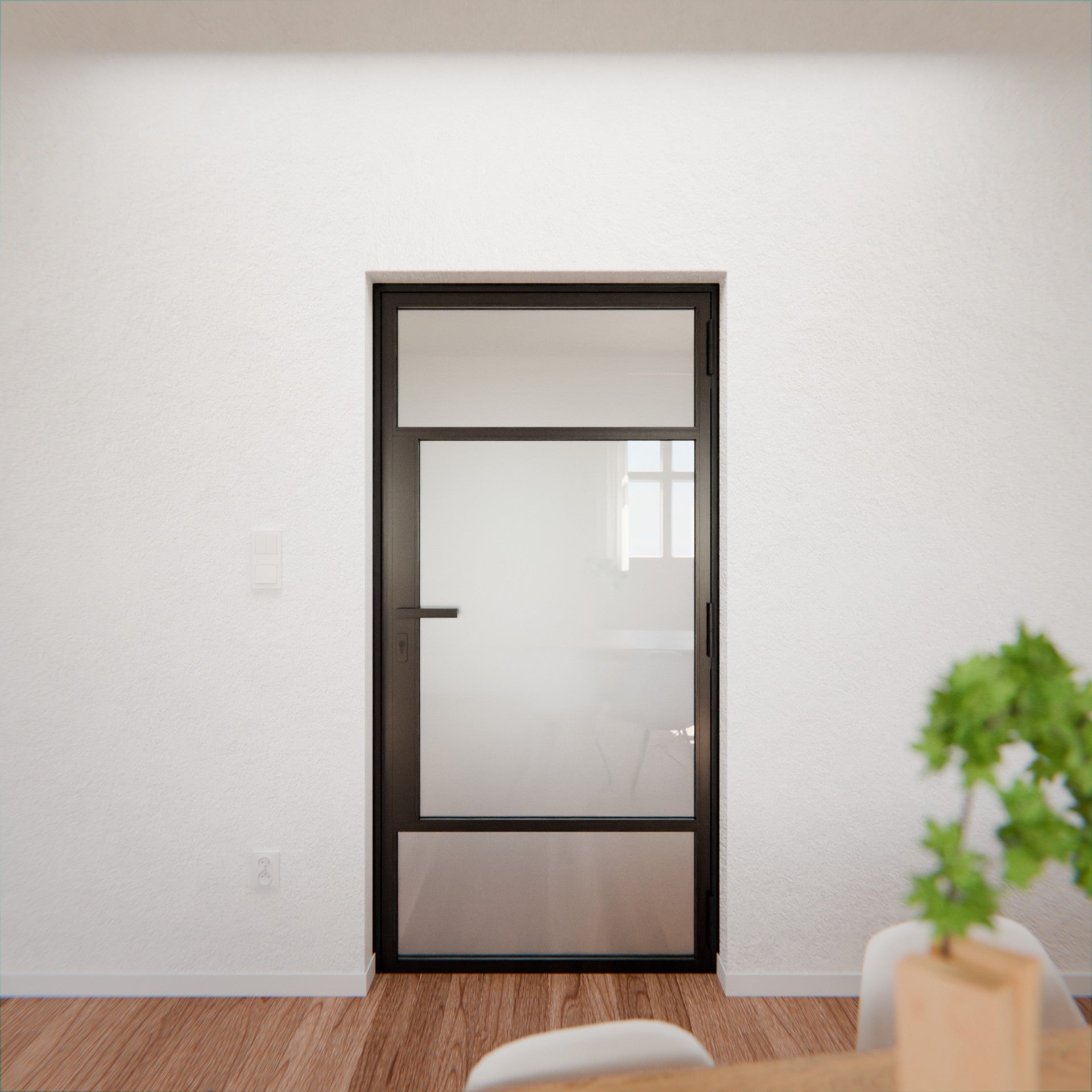 Lofttür LOFT7, Milchglas, Schwarz