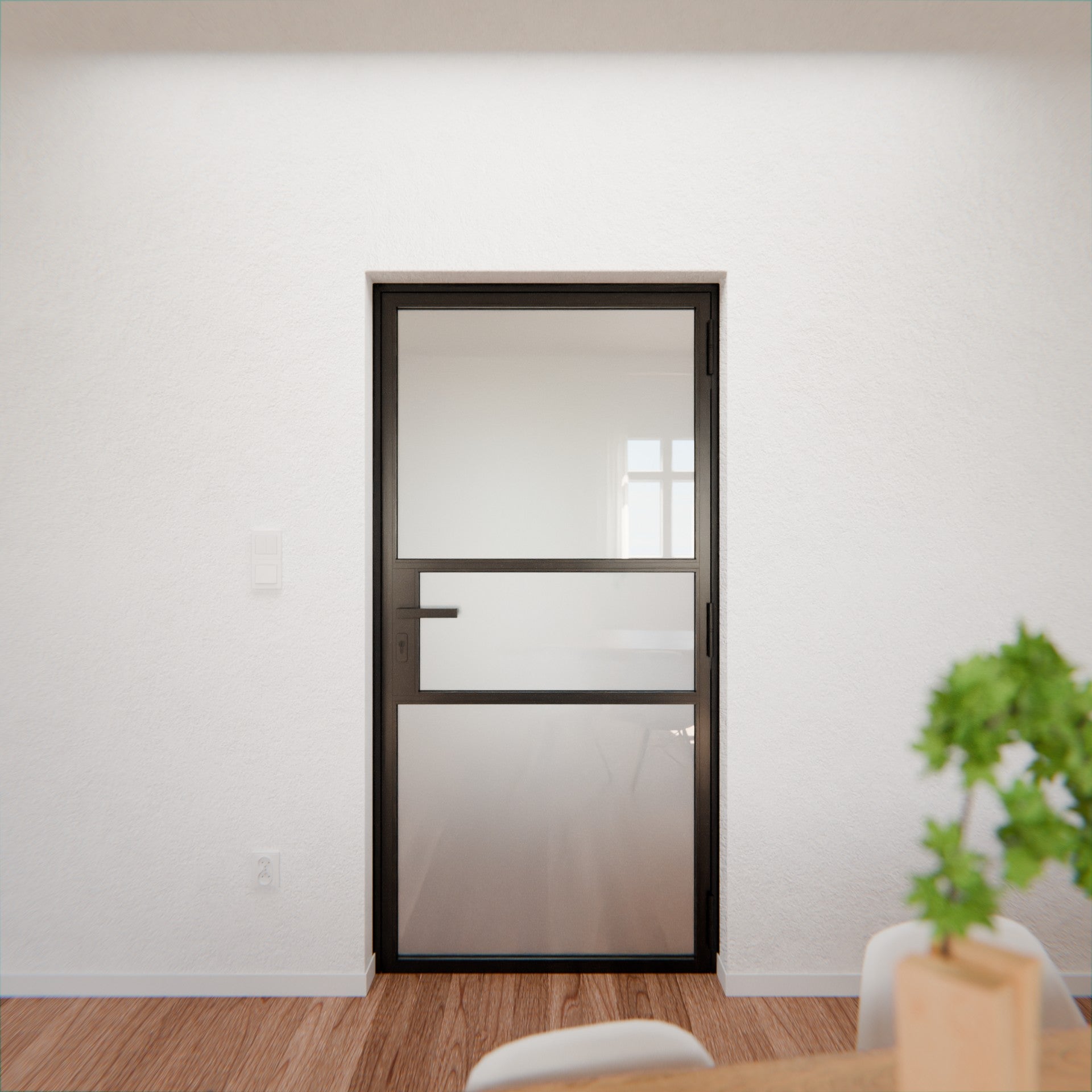 Lofttür LOFT9, Milchglas, Schwarz