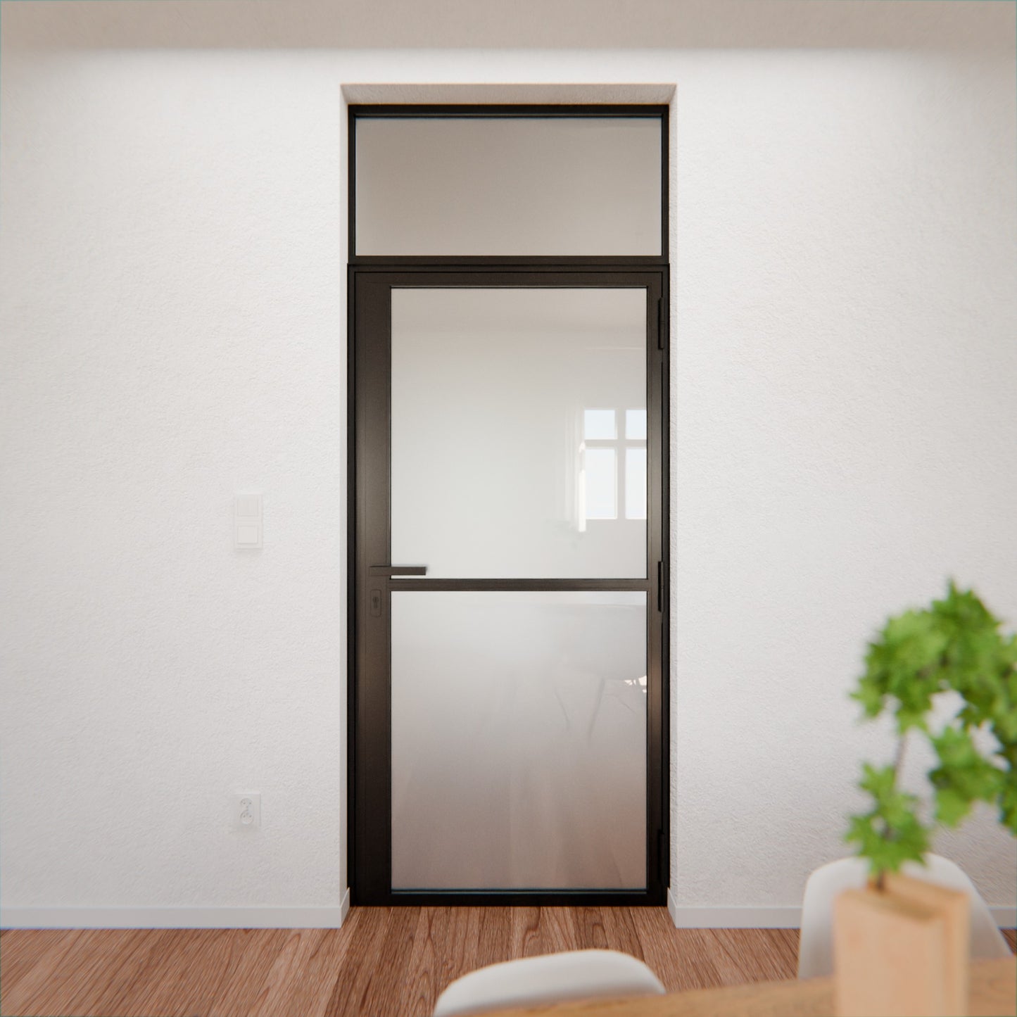 Lofttür LOFT1, Milchglas, Schwarz