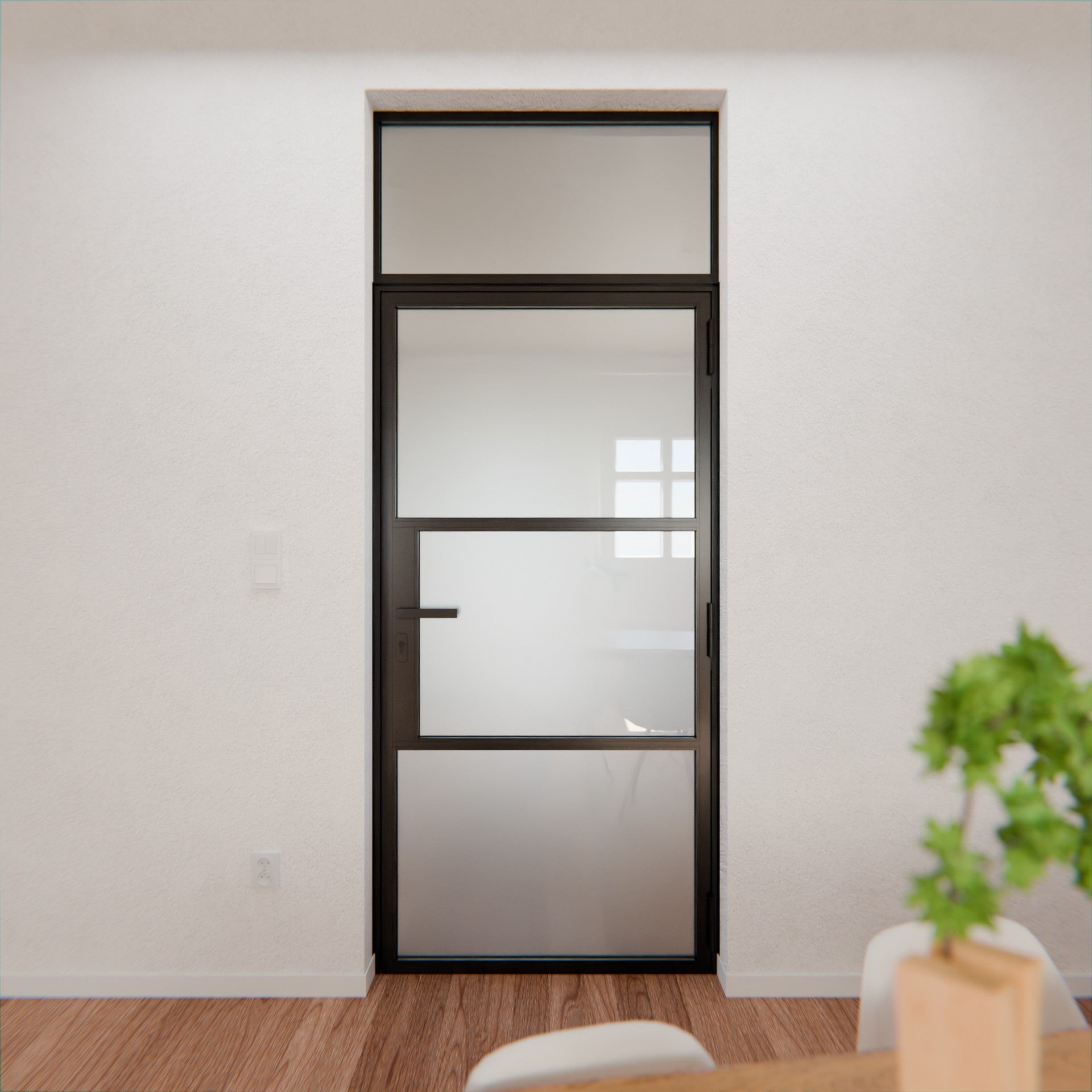 Lofttür LOFT3, Milchglas, Schwarz