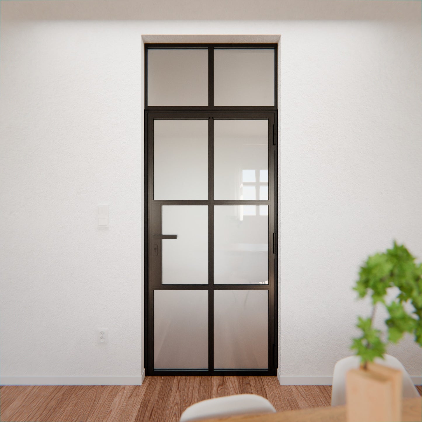 Lofttür LOFT4, Milchglas, Schwarz