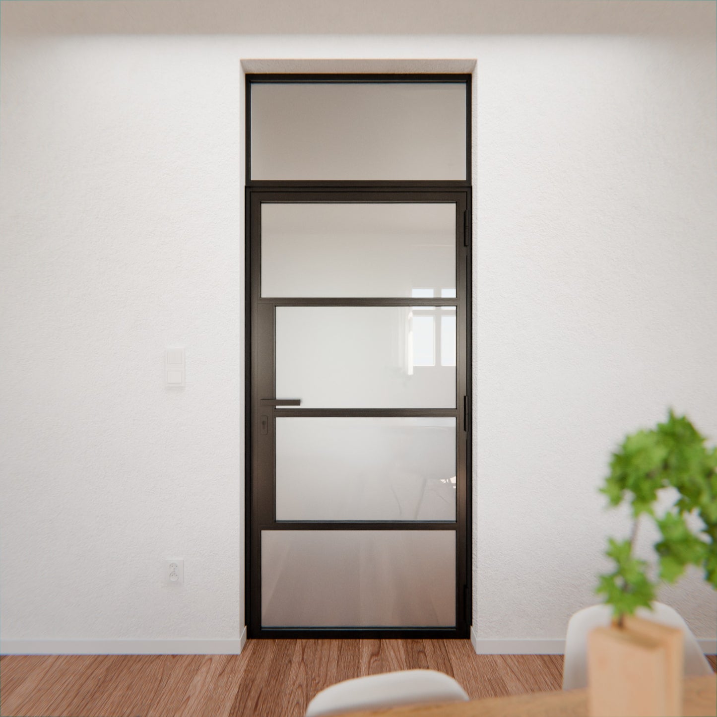 Lofttür LOFT5, Milchglas, Schwarz