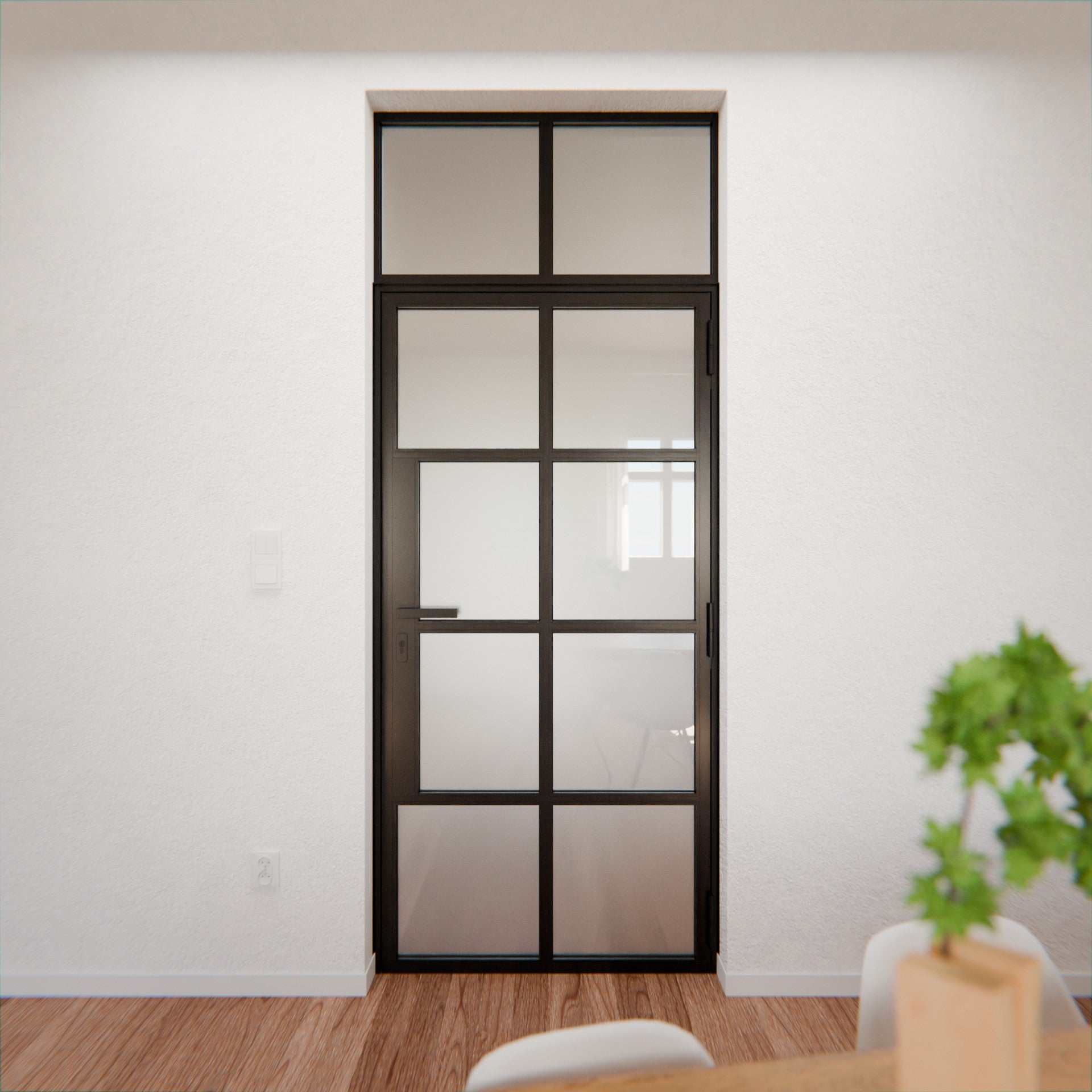 Lofttür LOFT6, Milchglas, Schwarz