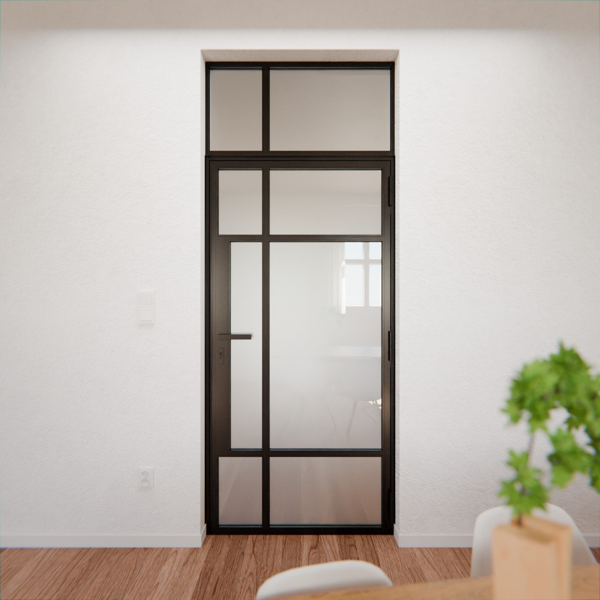 Lofttür LOFT8, Milchglas, Schwarz