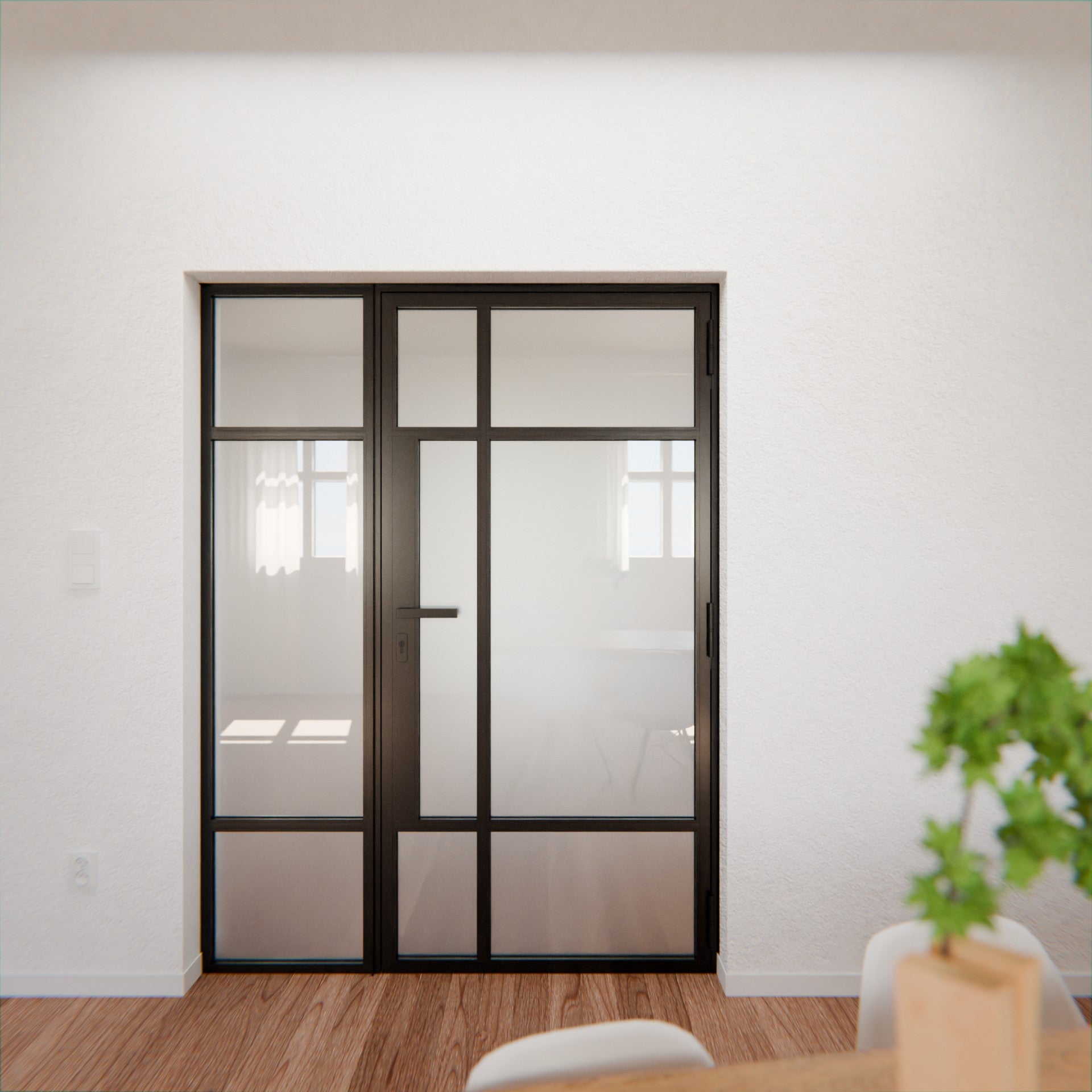 Lofttür LOFT10, Milchglas, Schwarz