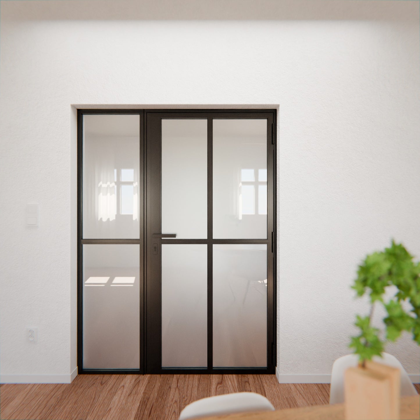 Lofttür LOFT2, Milchglas, Schwarz