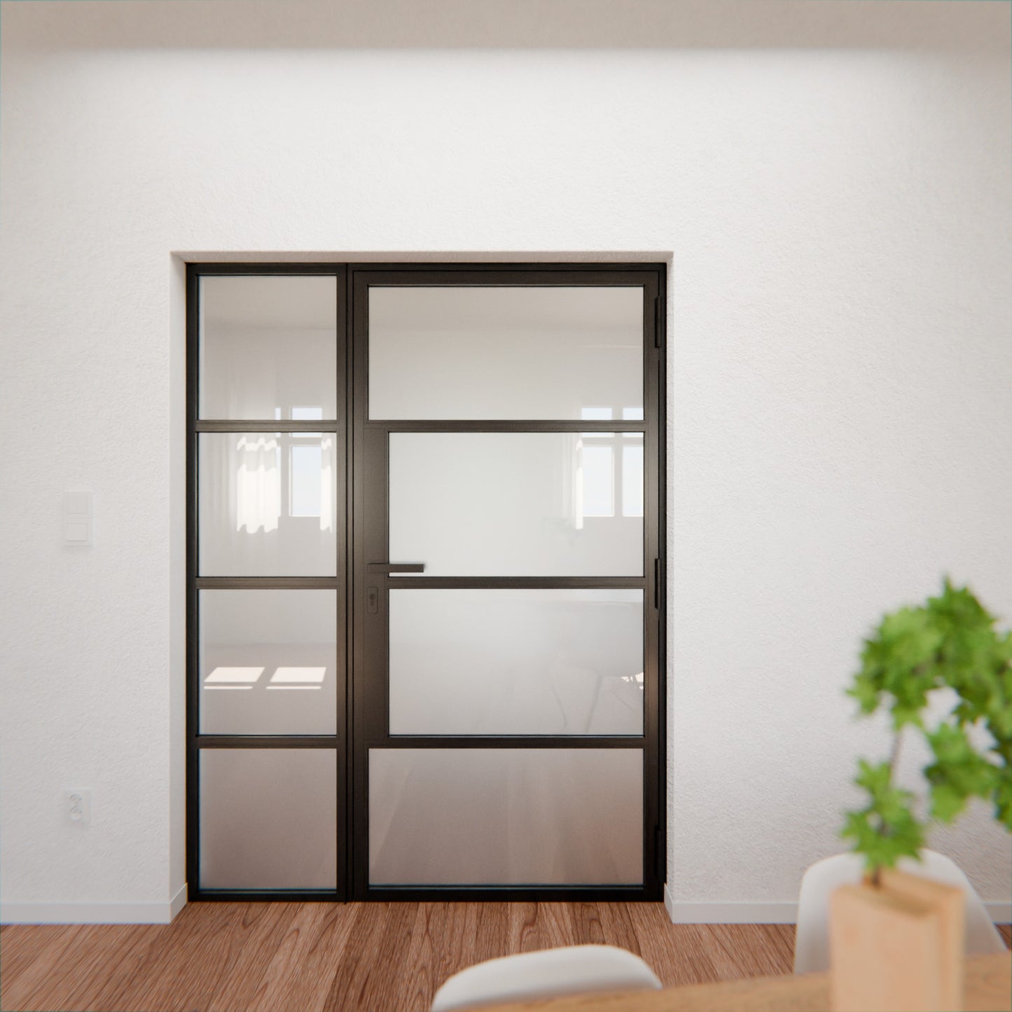 Lofttür LOFT5, Milchglas, Schwarz