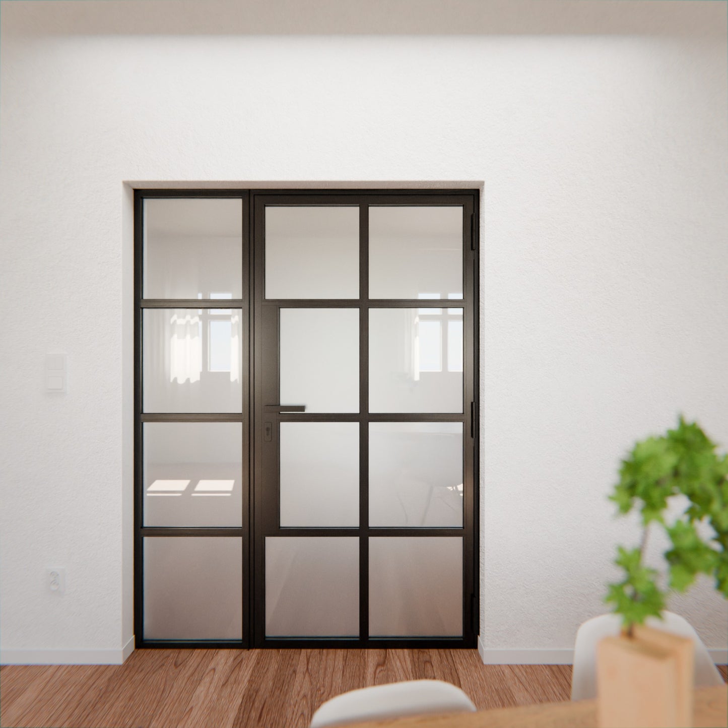 Lofttür LOFT6, Milchglas, Schwarz