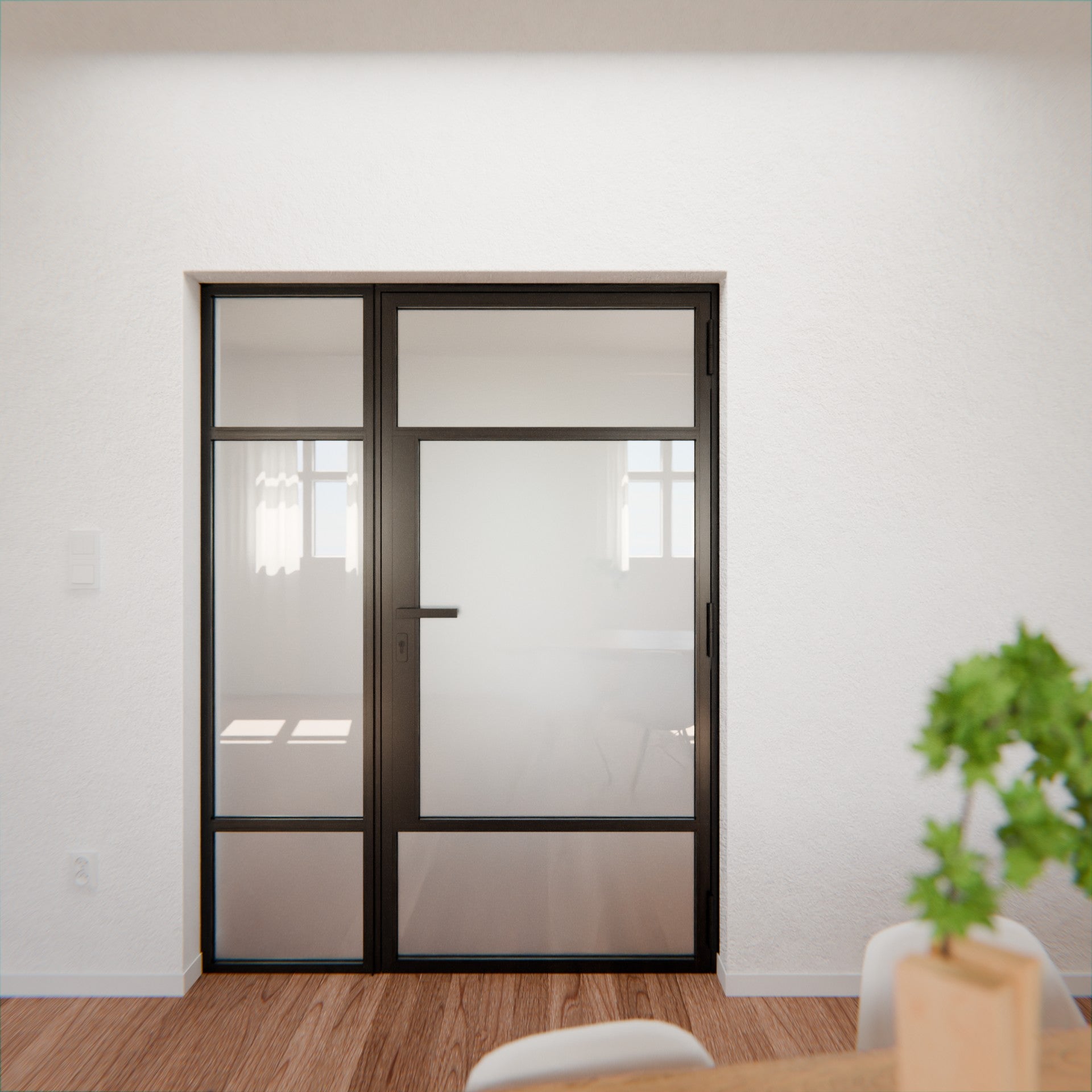 Lofttür LOFT7, Milchglas, Schwarz