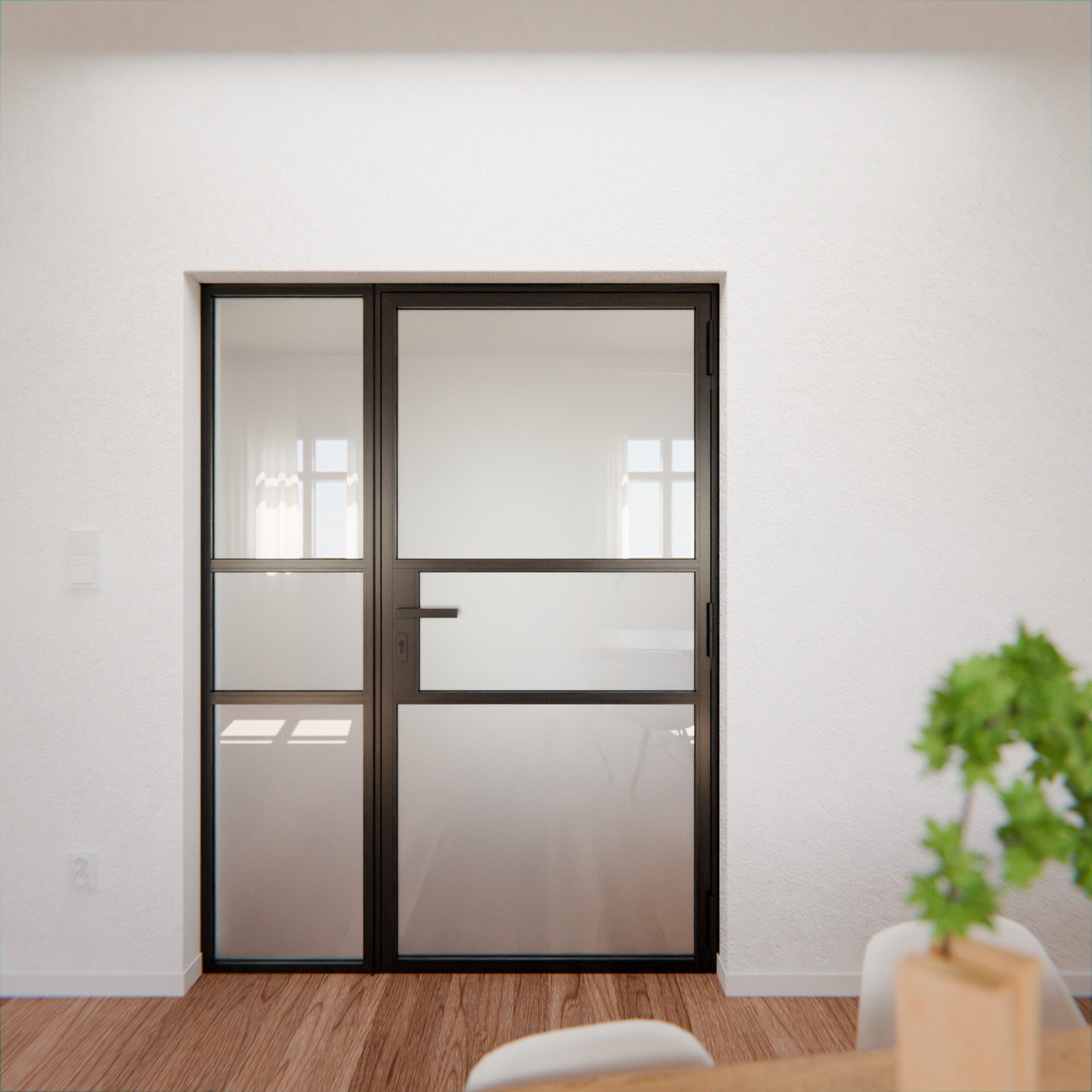 Lofttür LOFT9, Milchglas, Schwarz