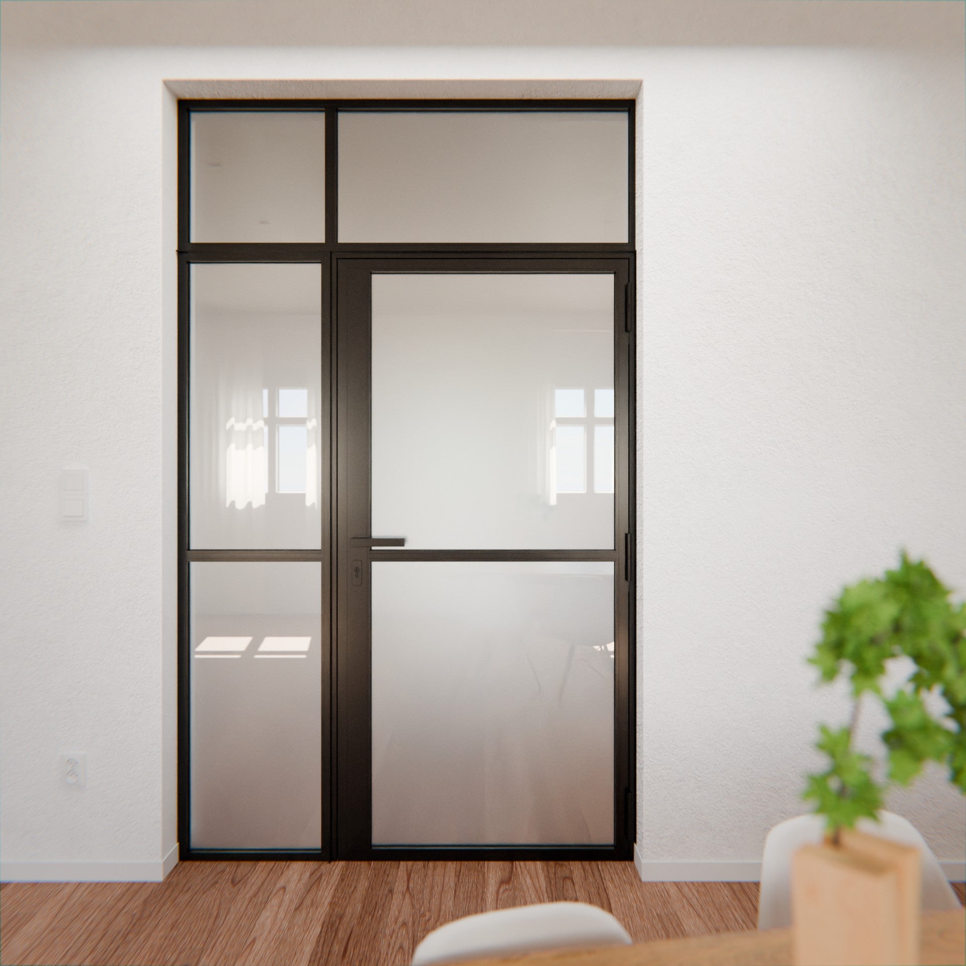 Lofttür LOFT1, Milchglas, Schwarz