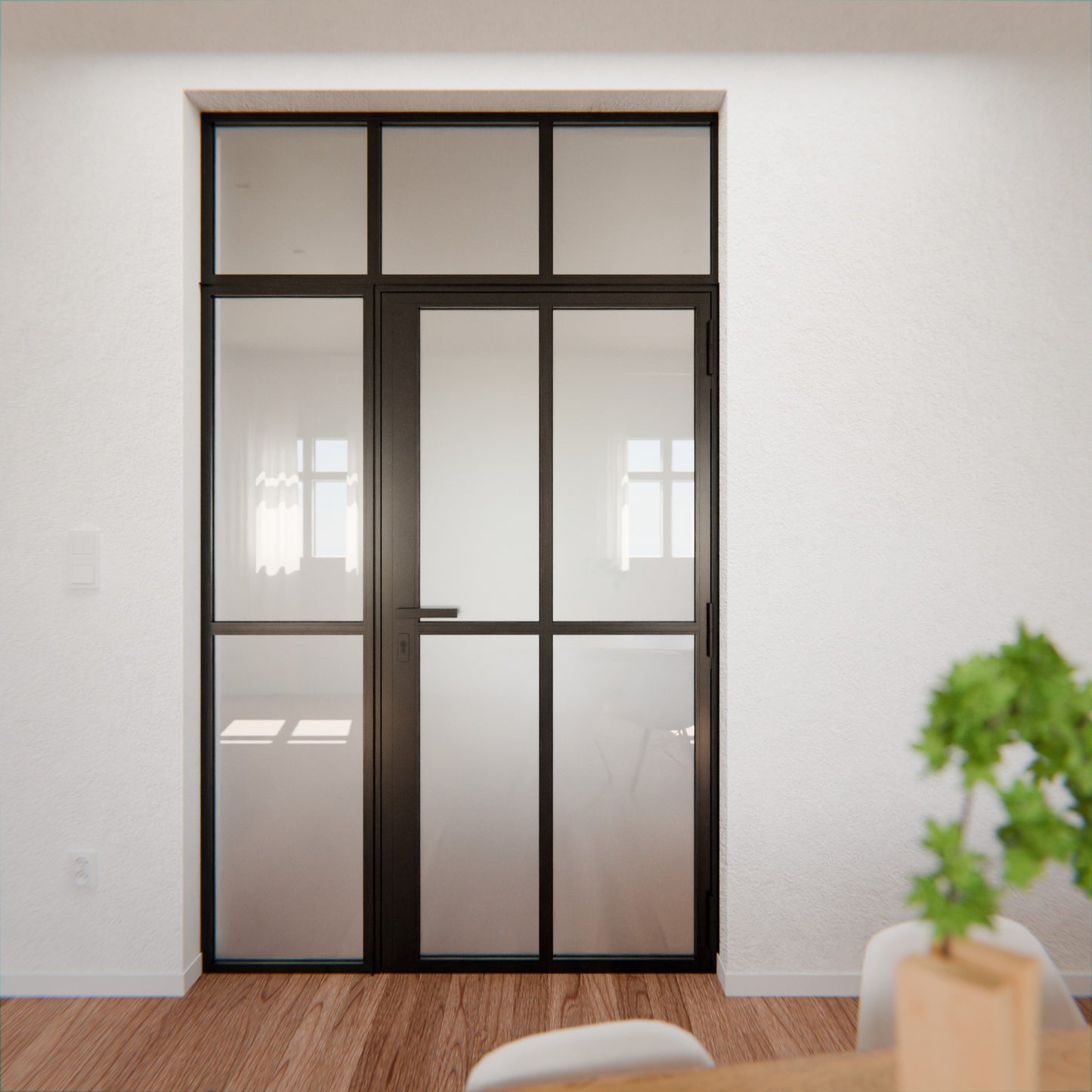 Lofttür LOFT2, Milchglas, Schwarz