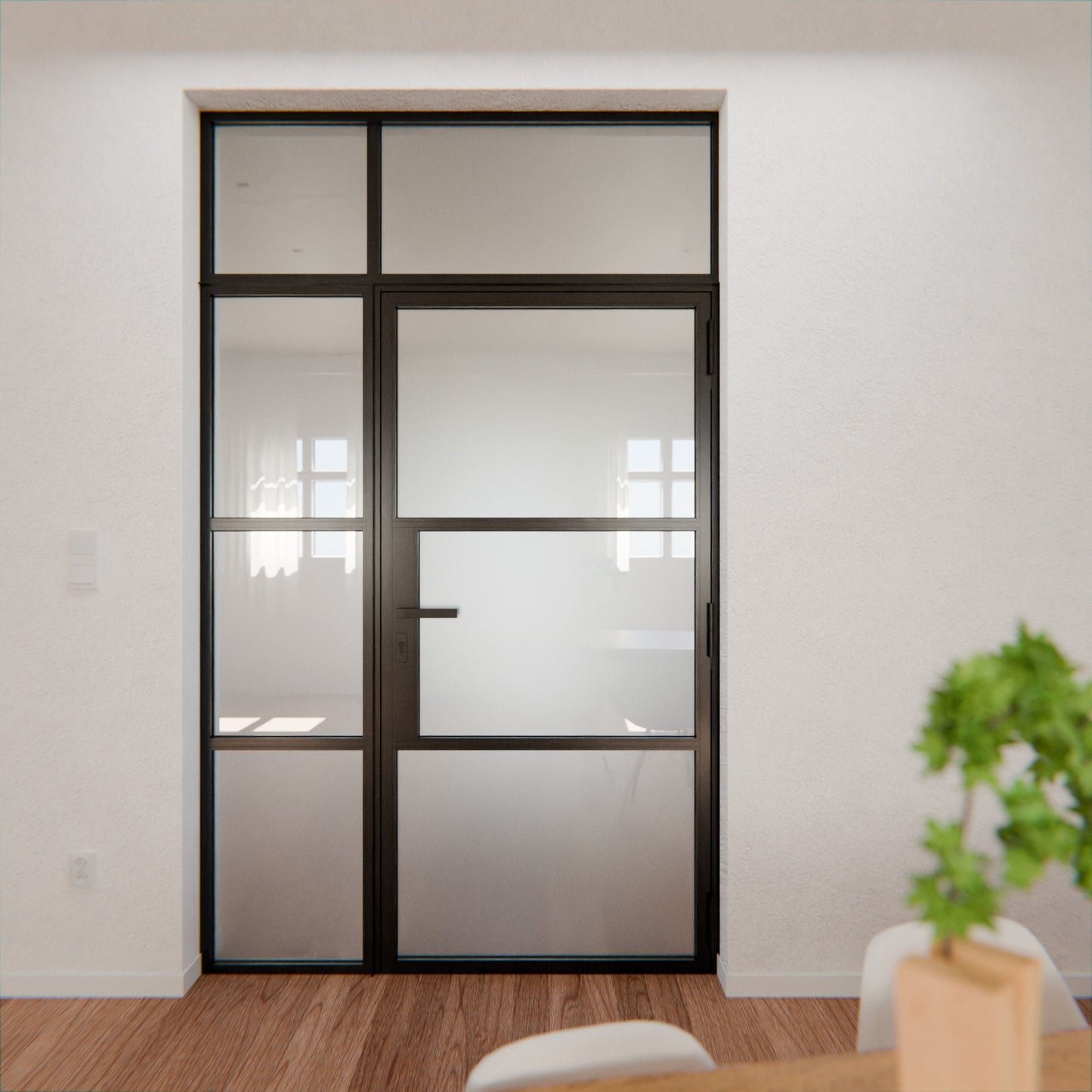 Lofttür LOFT3, Milchglas, Schwarz