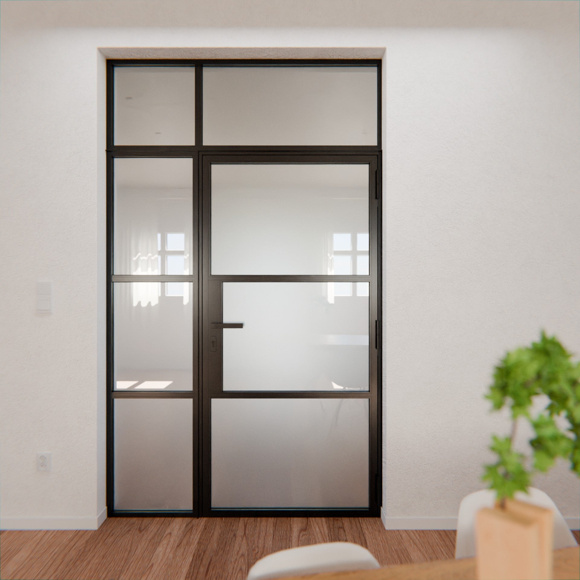 Lofttür LOFT3, Milchglas, Schwarz