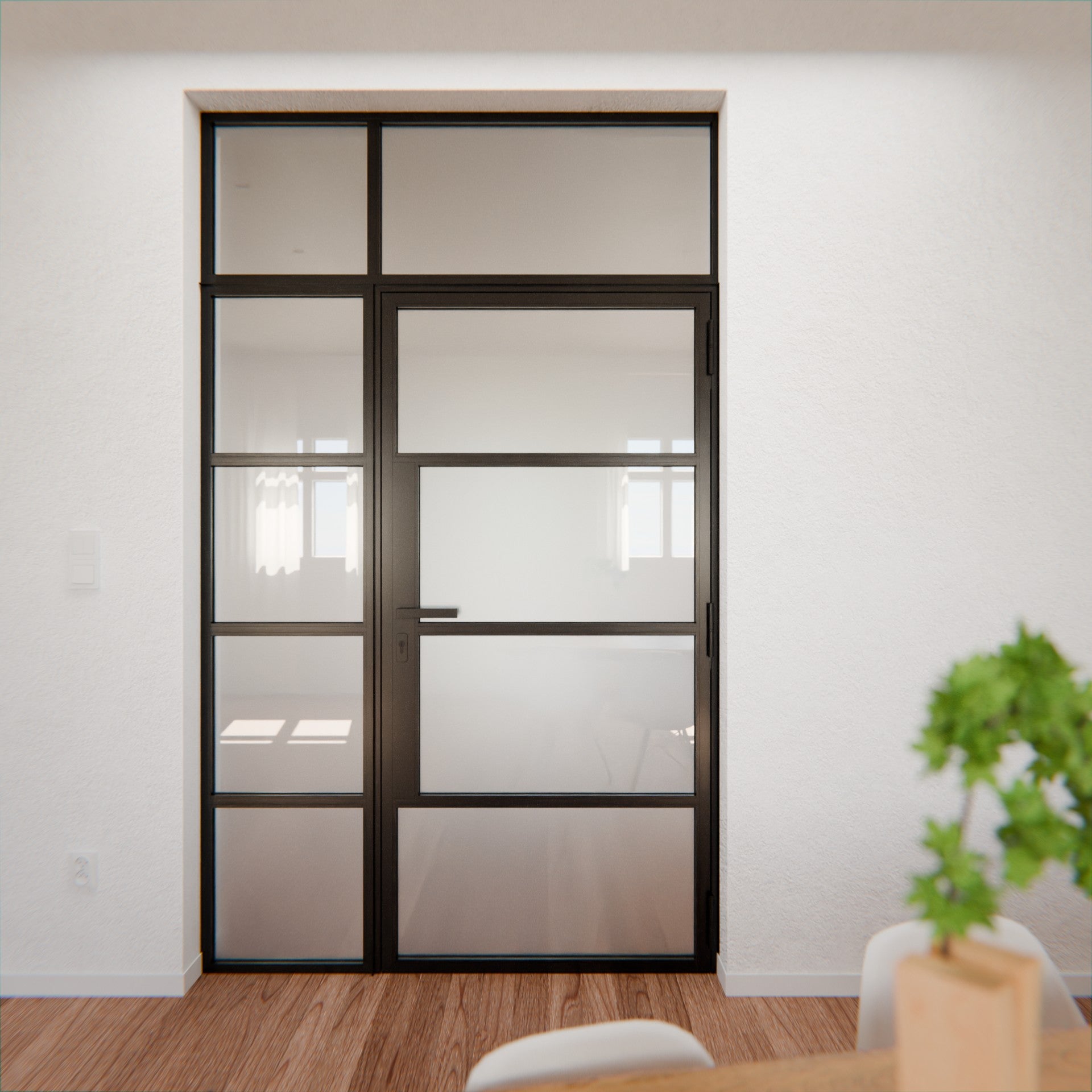 Lofttür LOFT5, Milchglas, Schwarz