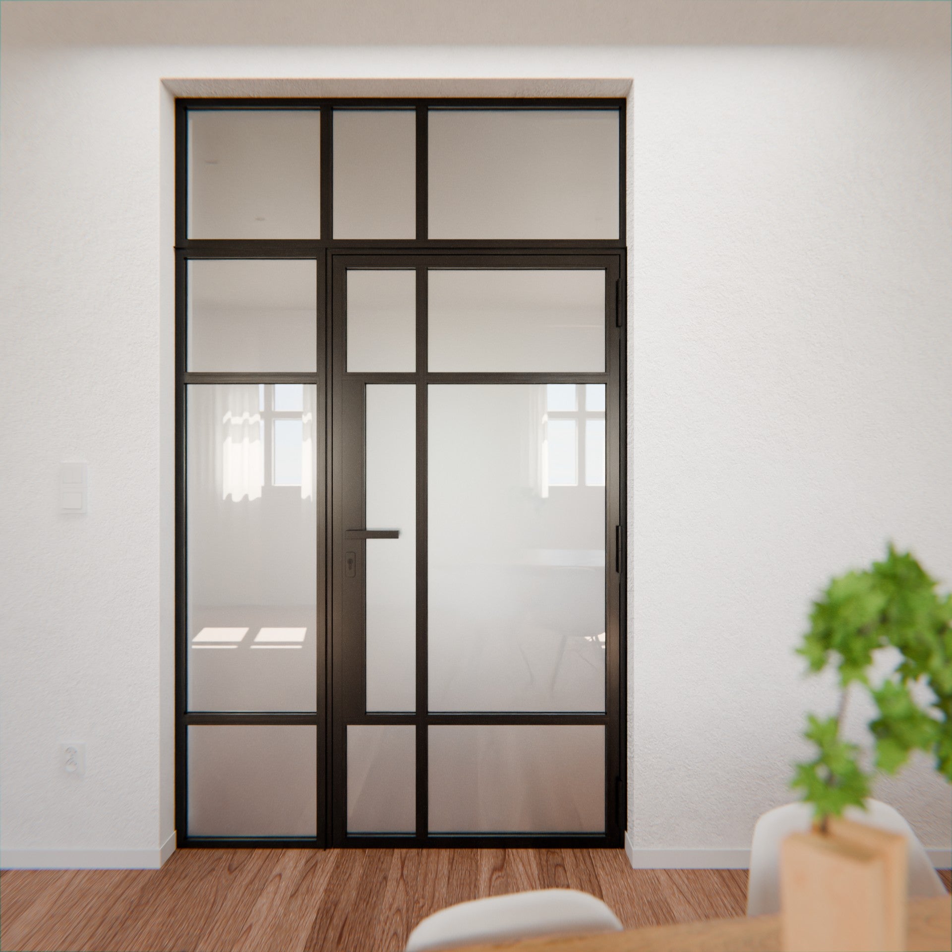 Lofttür LOFT8, Milchglas, Schwarz