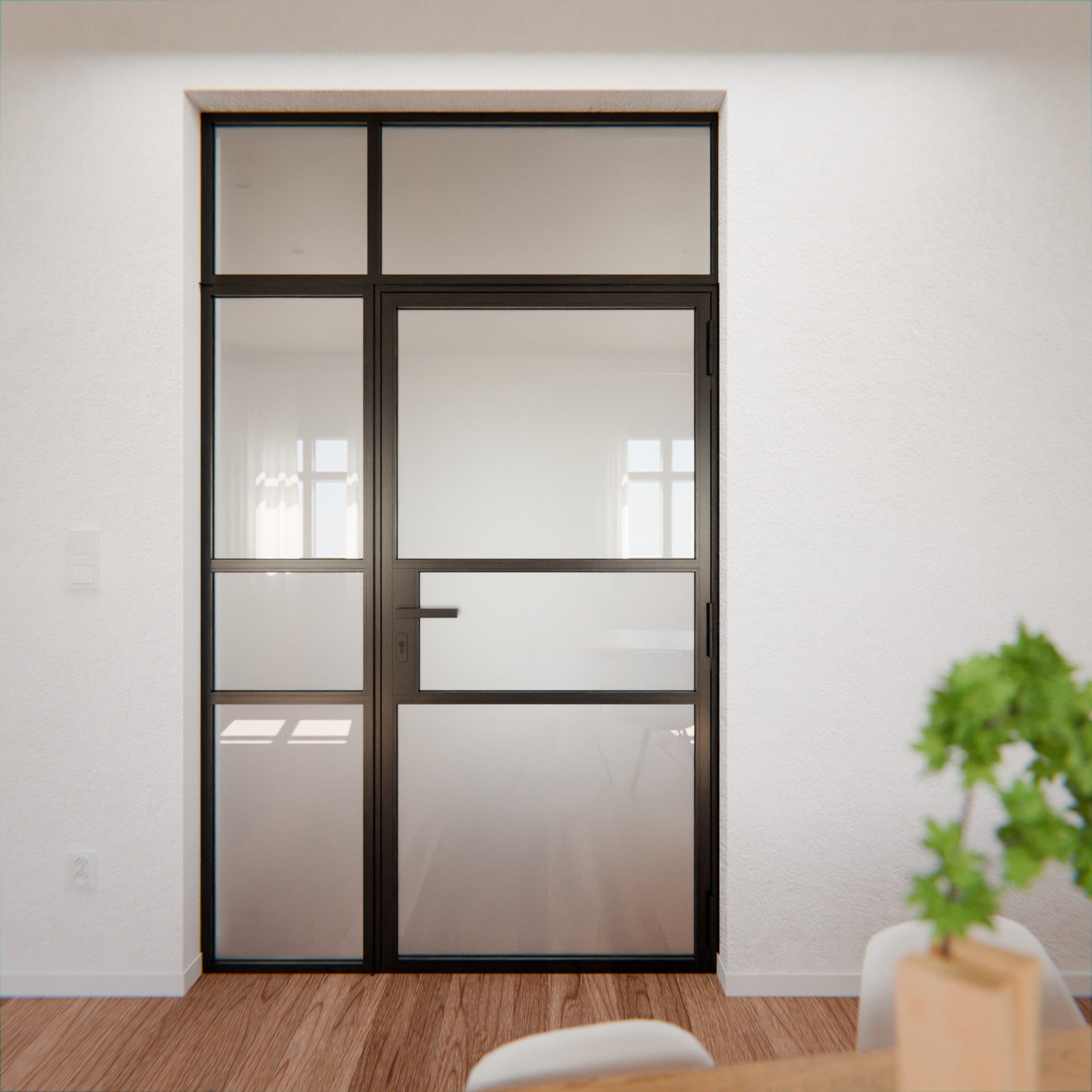 Lofttür LOFT9, Milchglas, Schwarz