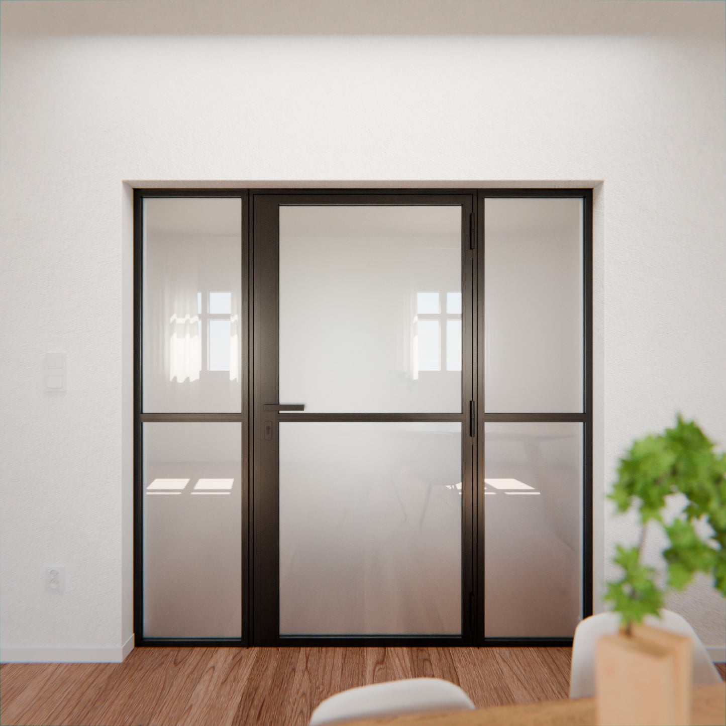 Lofttür LOFT1, Milchglas, Schwarz