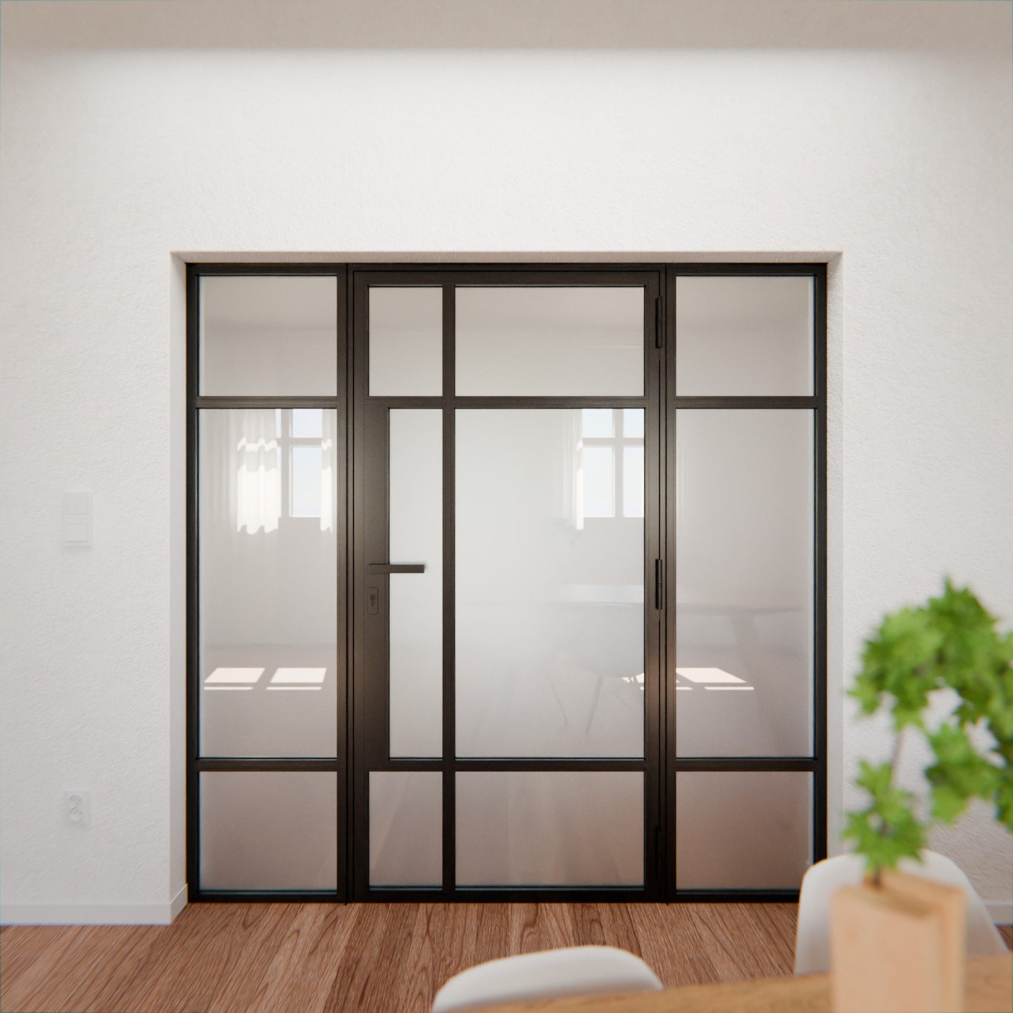 Lofttür LOFT10, Milchglas, Schwarz