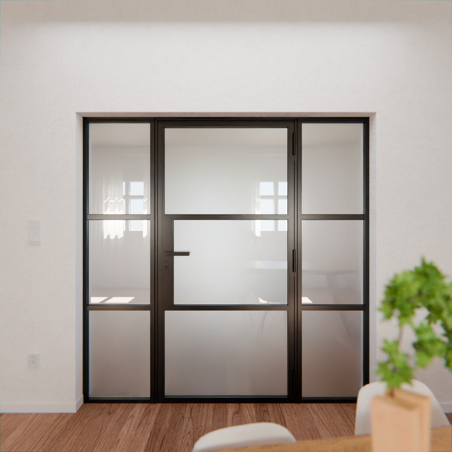 Lofttür LOFT3, Milchglas, Schwarz