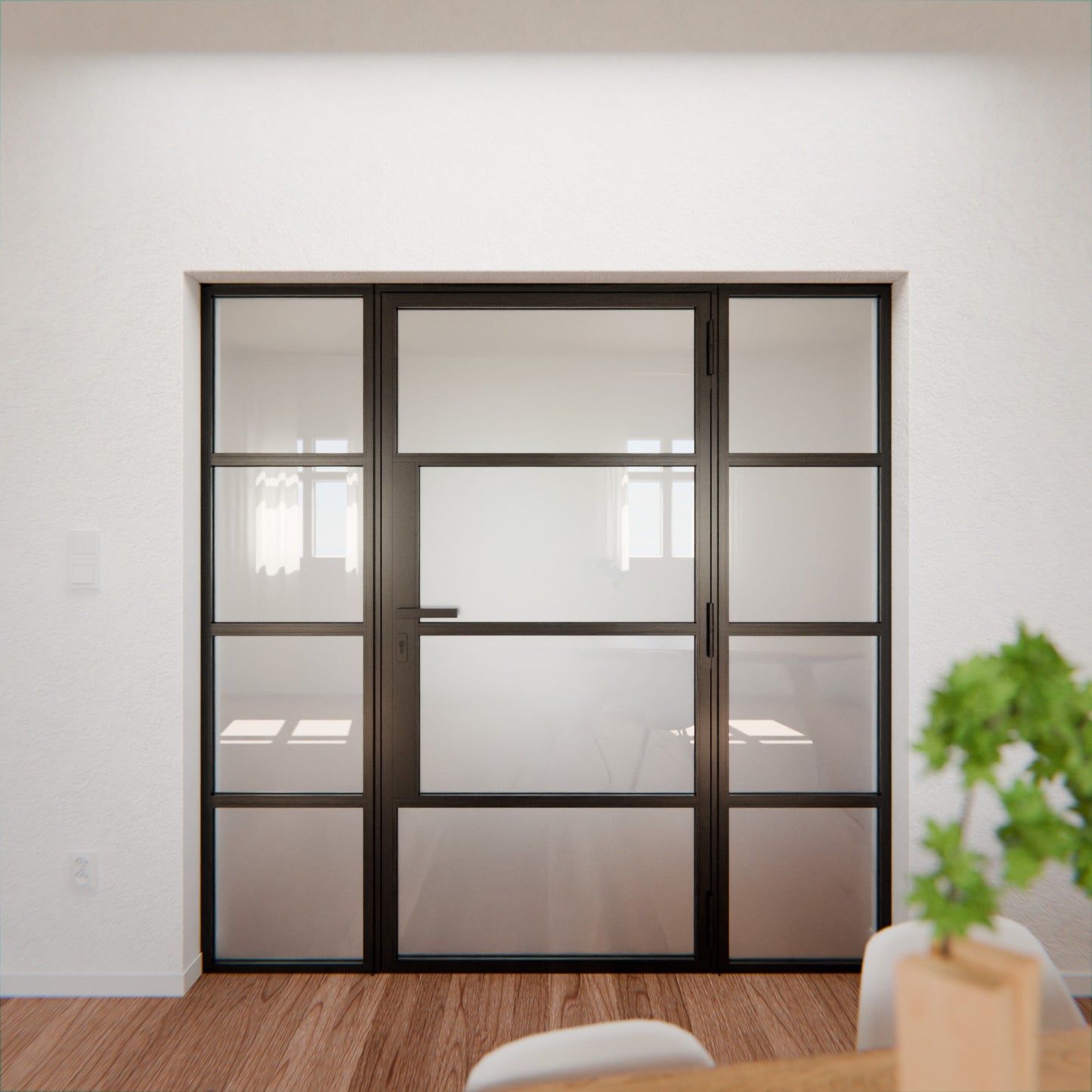 Lofttür LOFT5, Milchglas, Schwarz