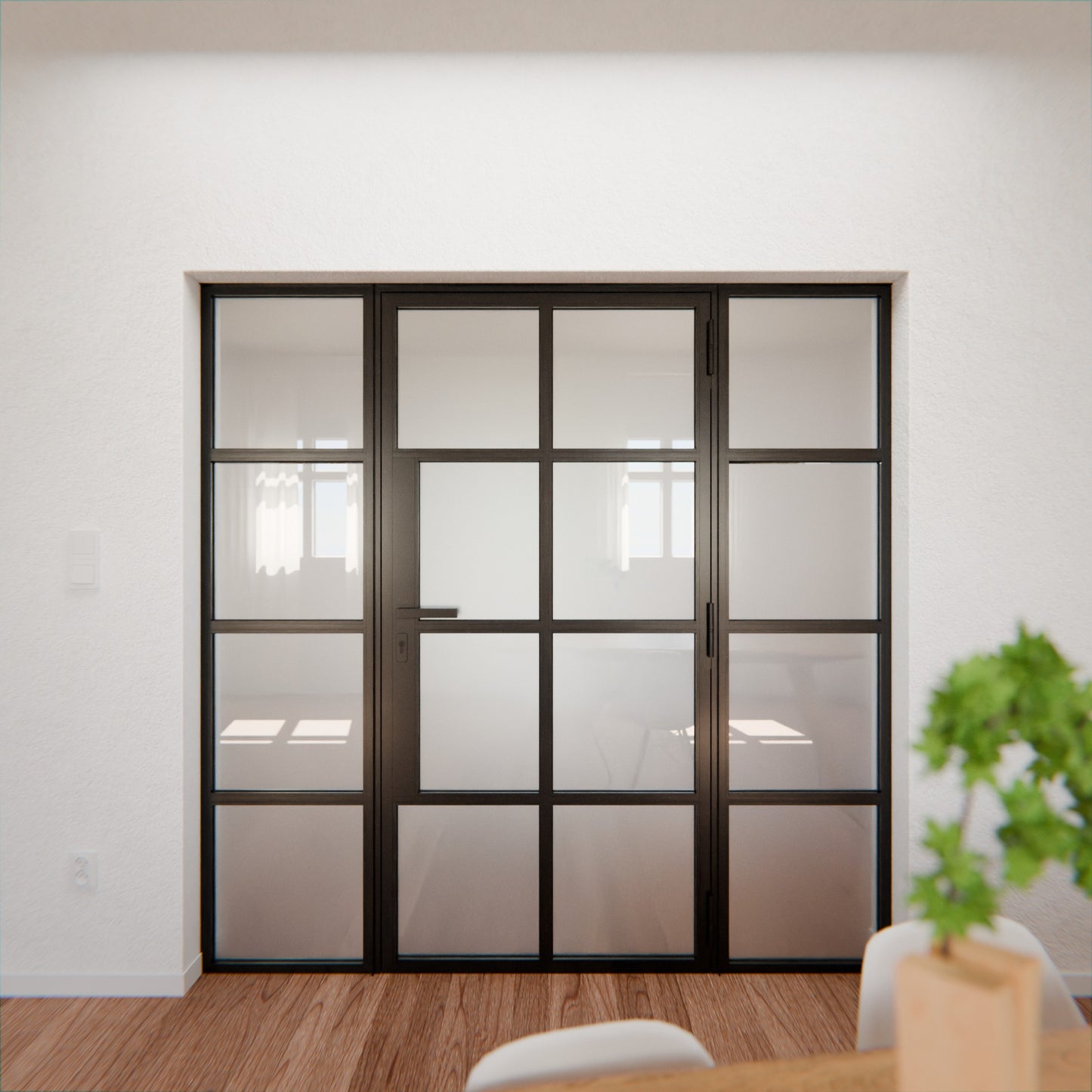 Lofttür LOFT6, Milchglas, Schwarz