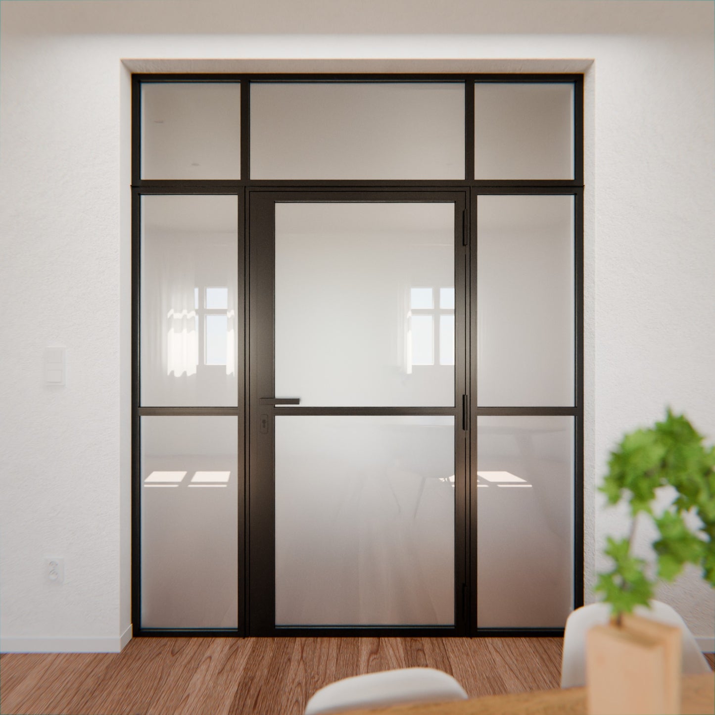 Lofttür LOFT1, Milchglas, Schwarz