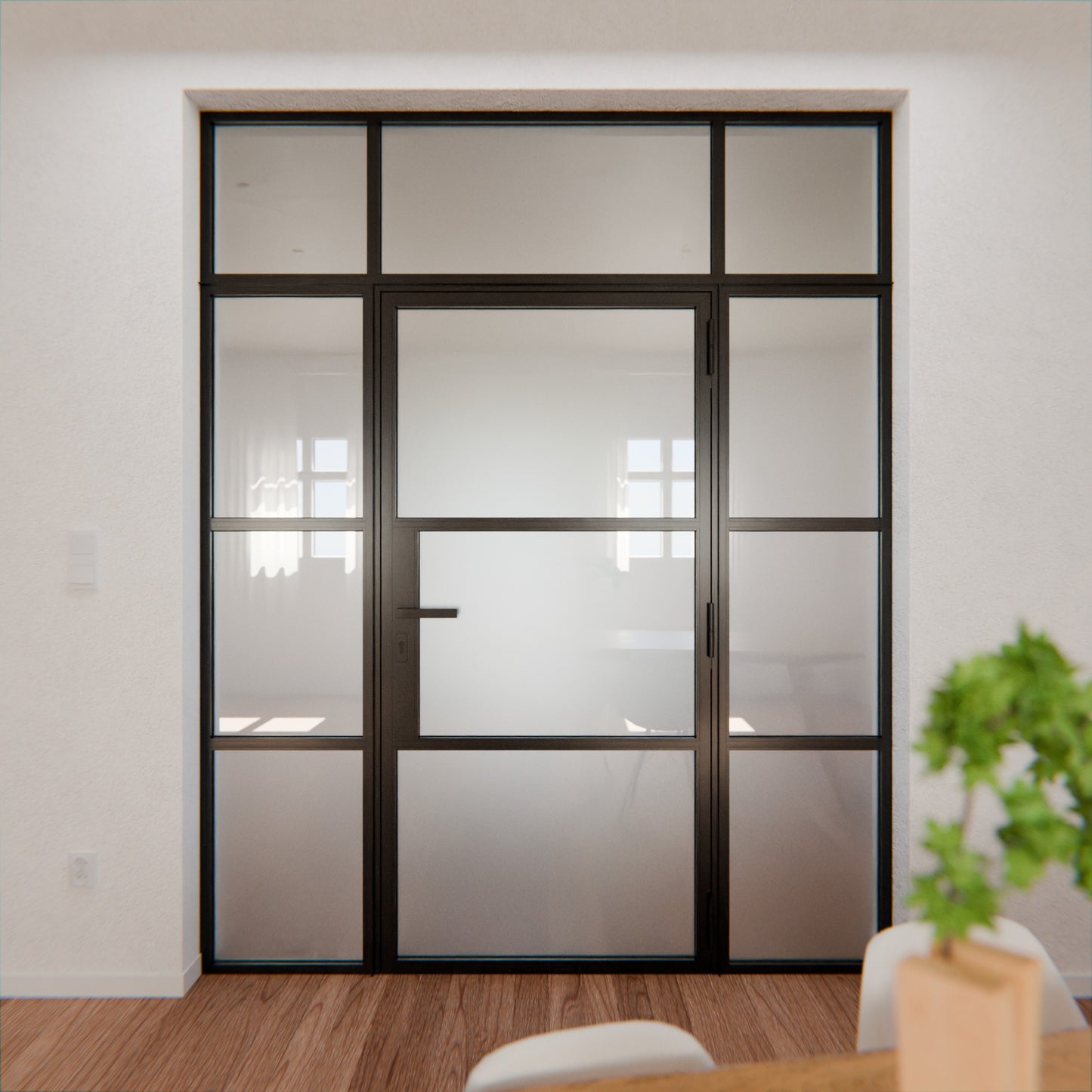 Lofttür LOFT3, Milchglas, Schwarz