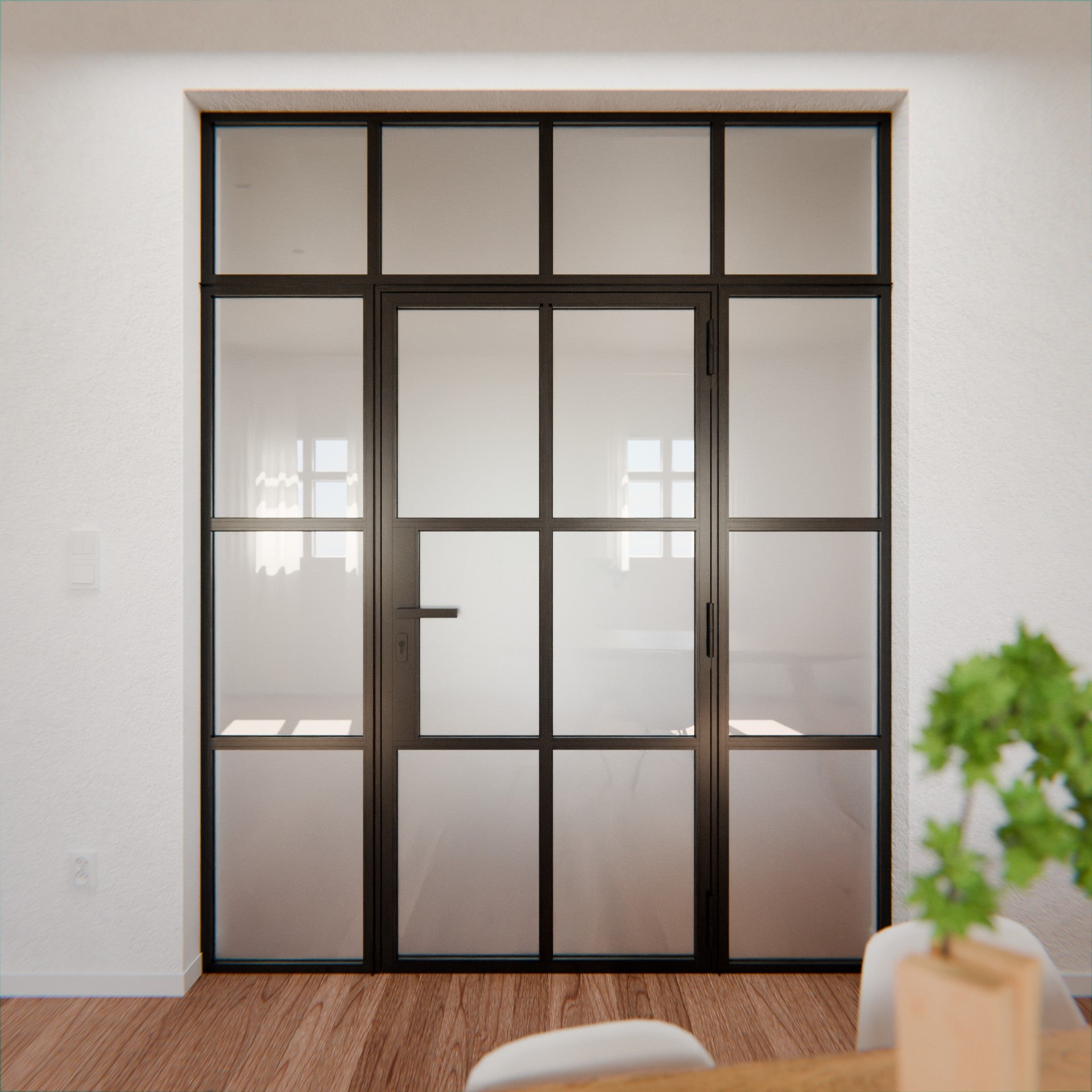 Lofttür LOFT4, Milchglas, Schwarz