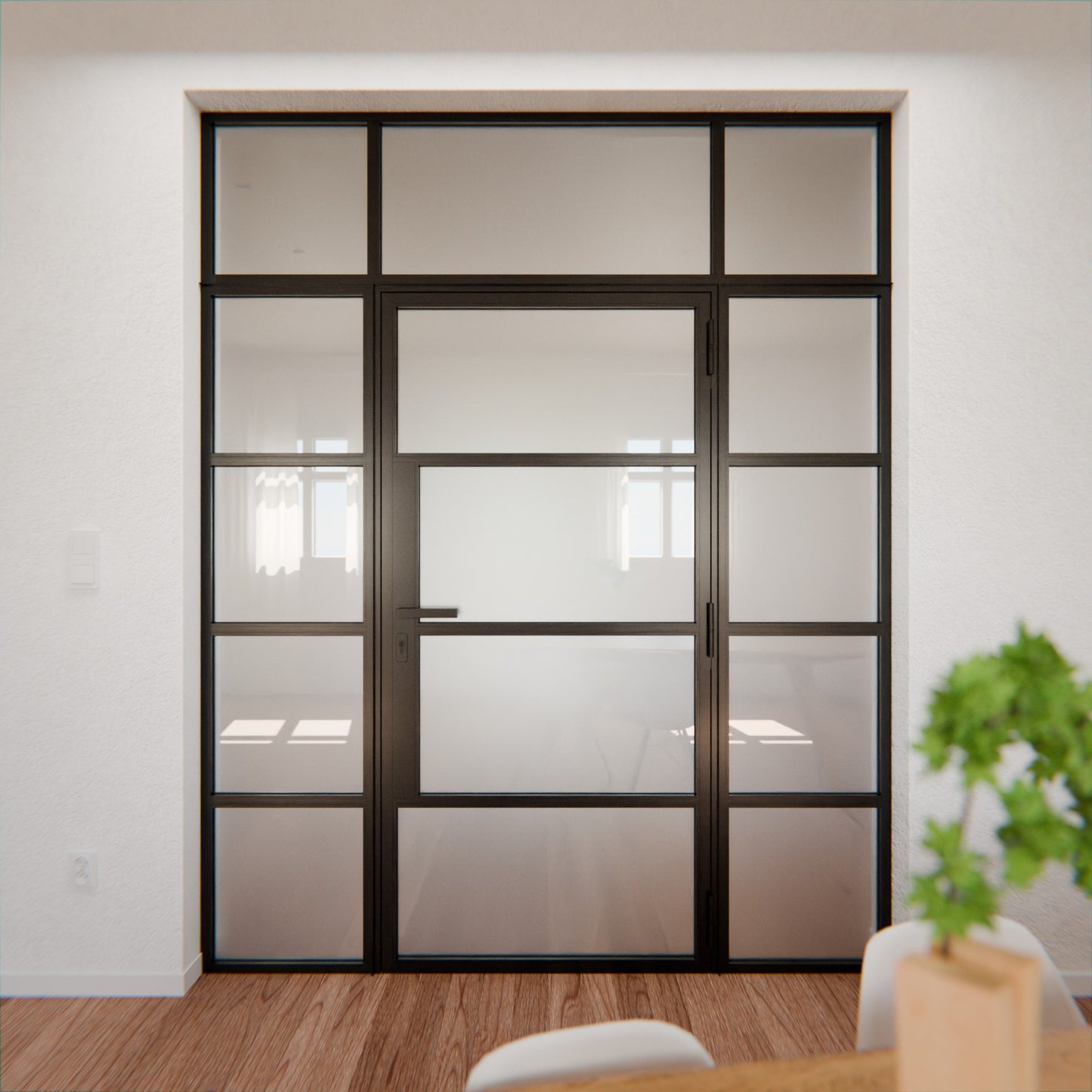 Lofttür LOFT5, Milchglas, Schwarz