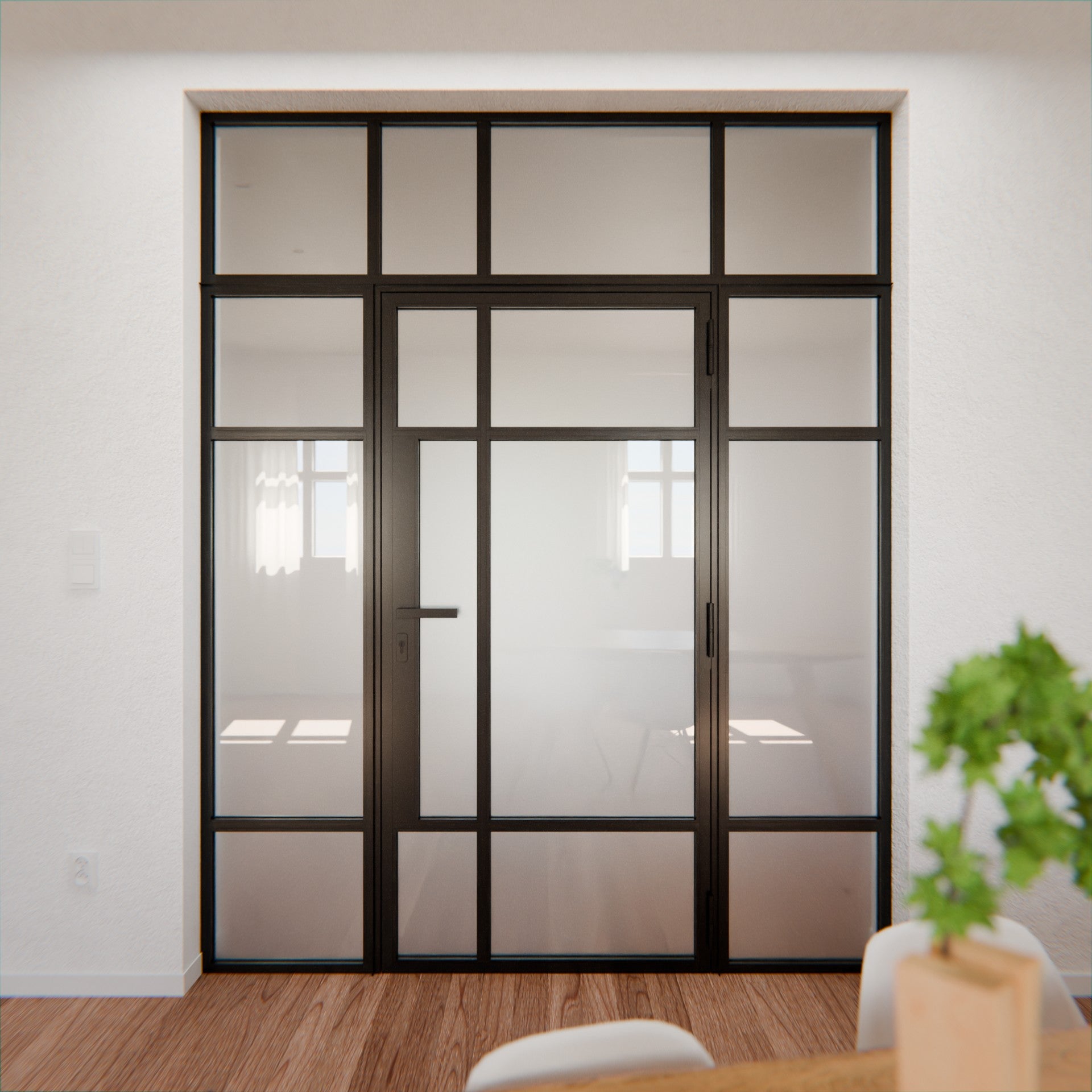 Lofttür LOFT8, Milchglas, Schwarz