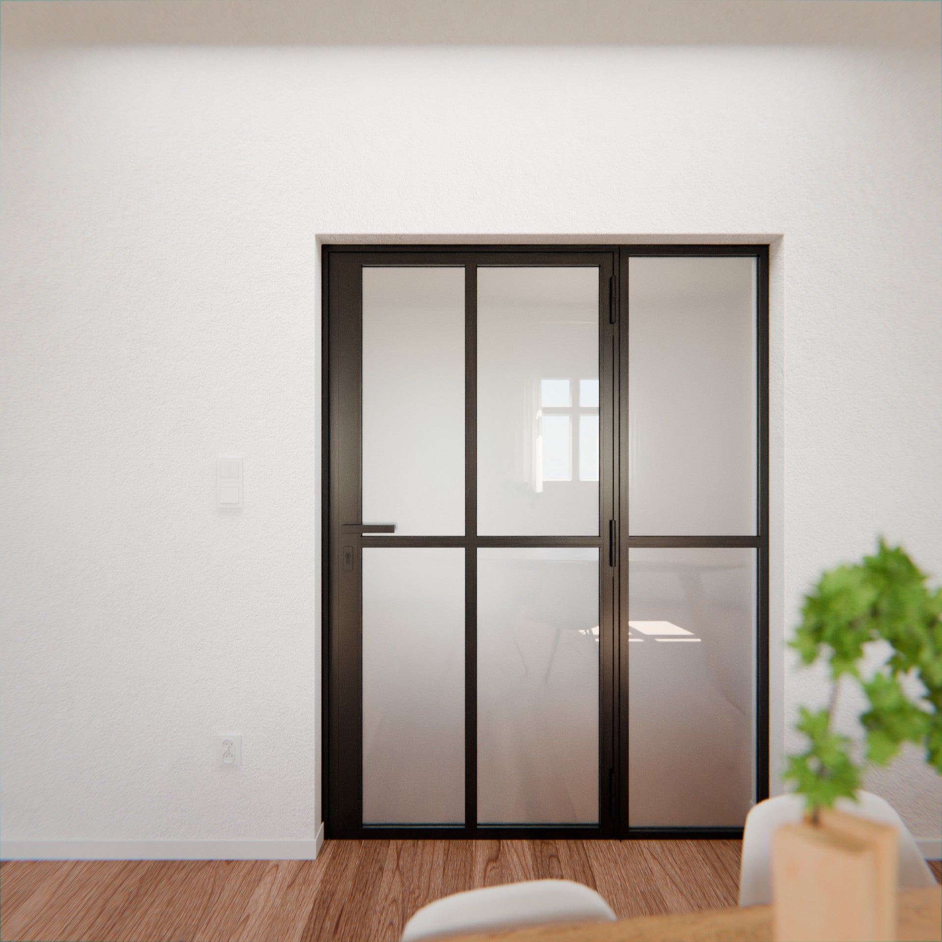 Lofttür LOFT2, Milchglas, Schwarz