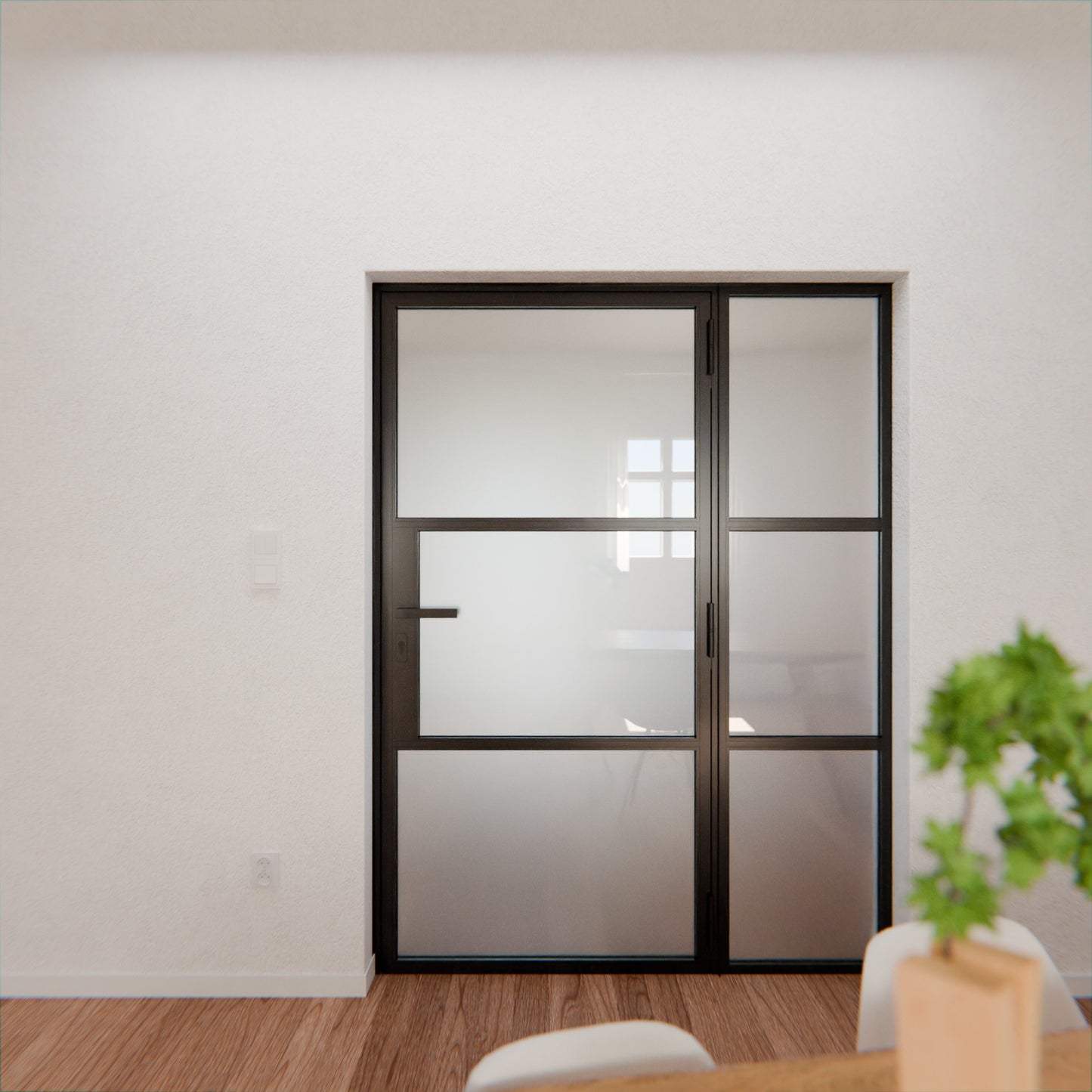 Lofttür LOFT3, Milchglas, Schwarz