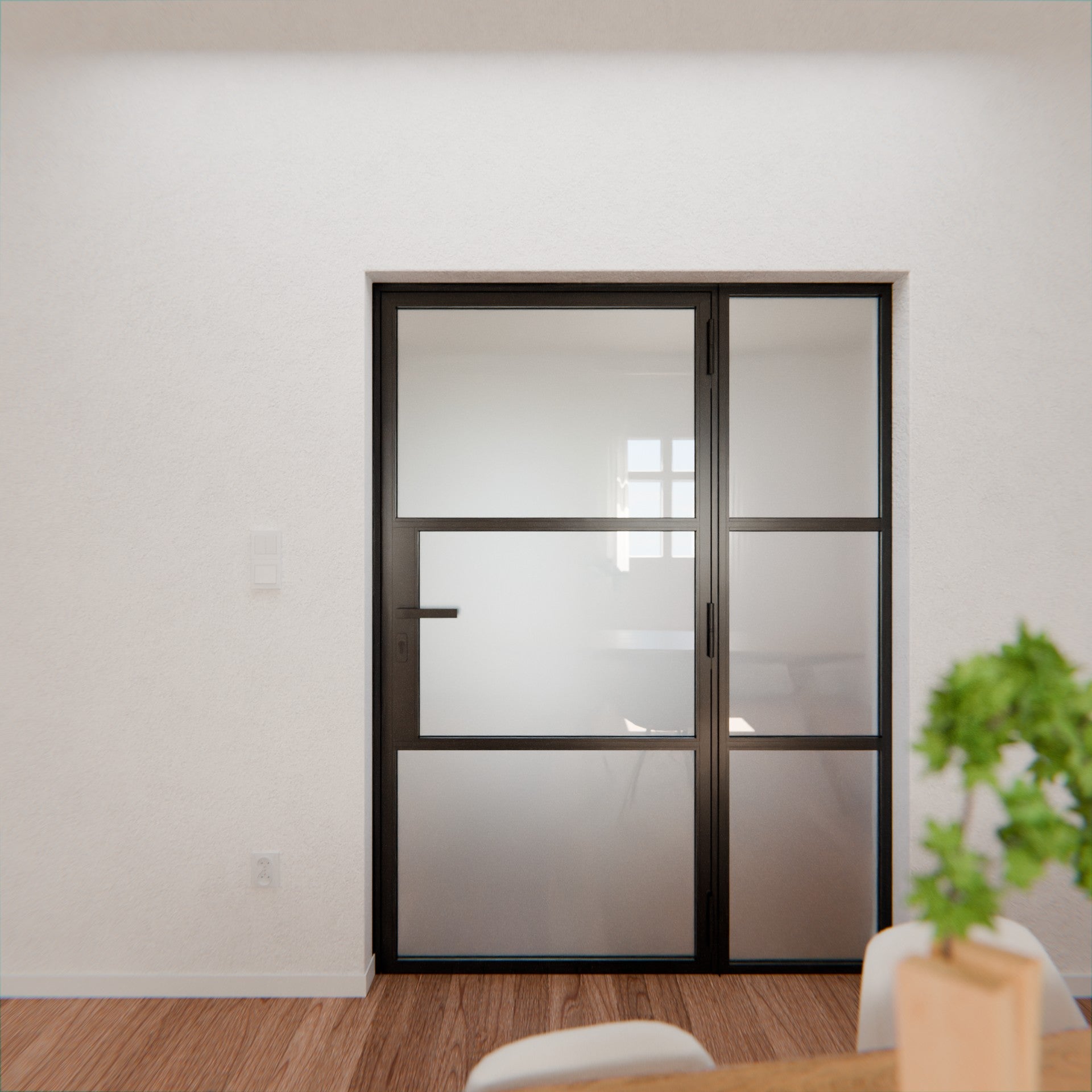 Lofttür LOFT3, Milchglas, Schwarz
