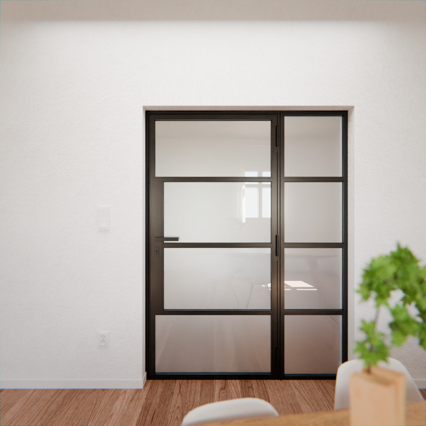 Lofttür LOFT5, Milchglas, Schwarz