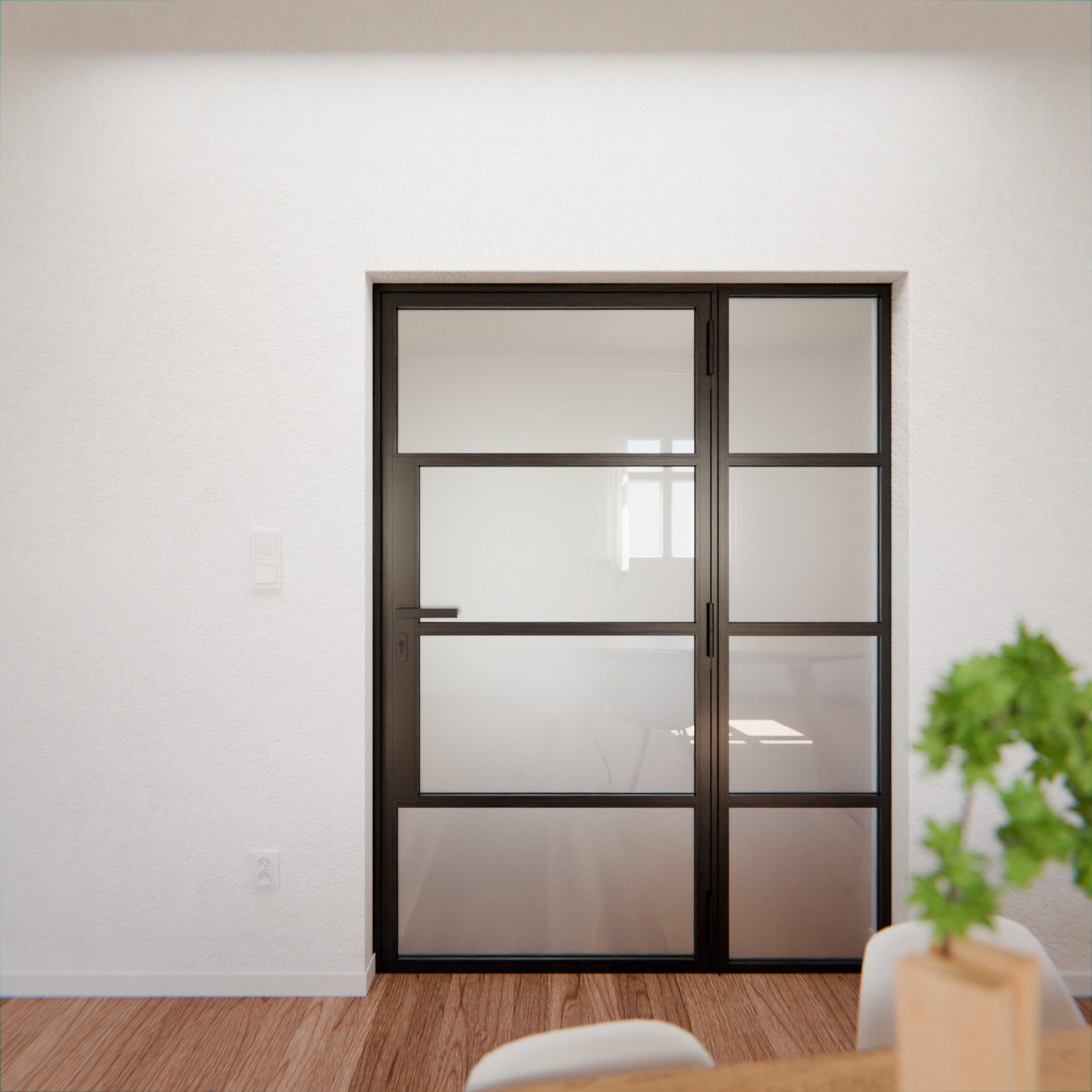 Lofttür LOFT5, Milchglas, Schwarz