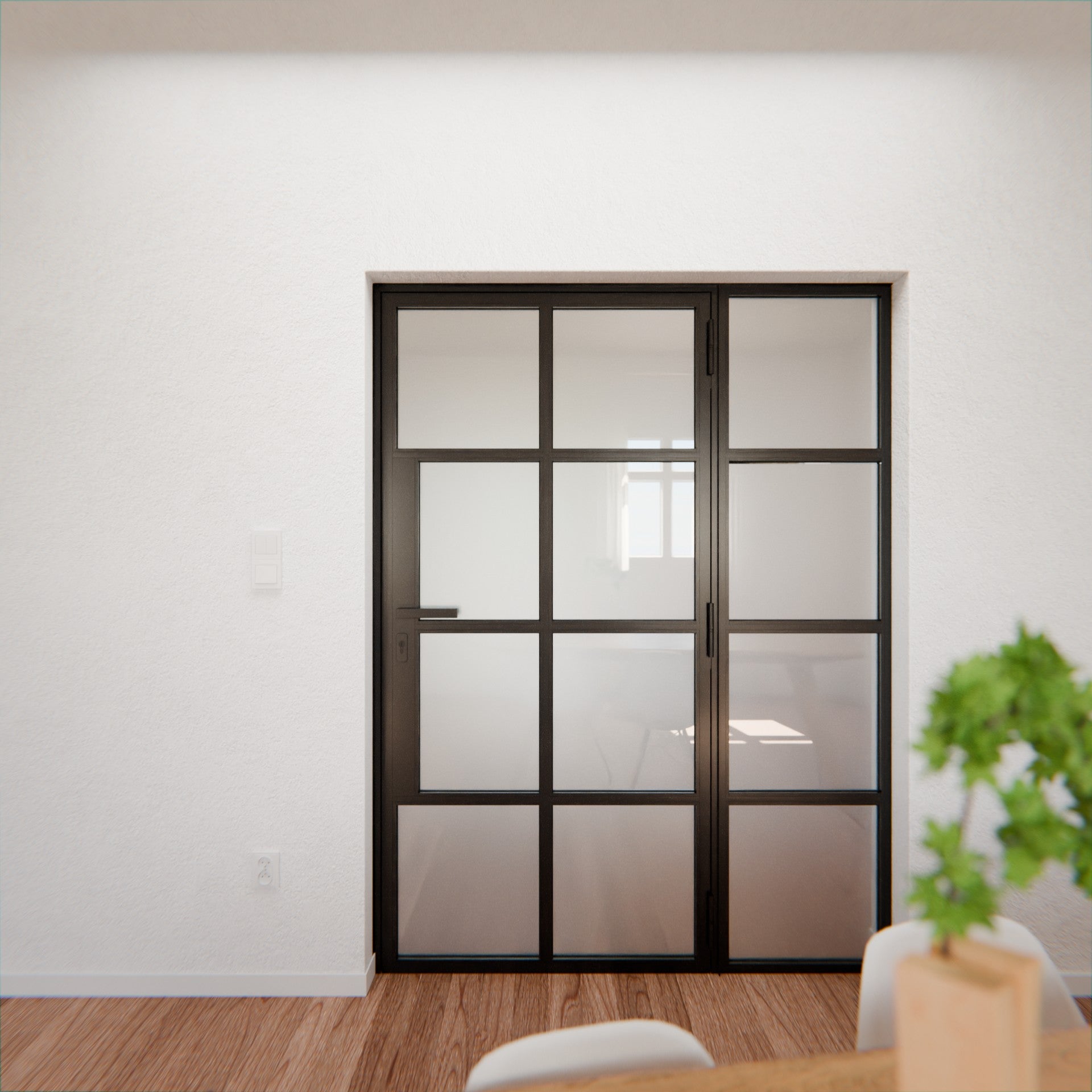 Lofttür LOFT6, Milchglas, Schwarz