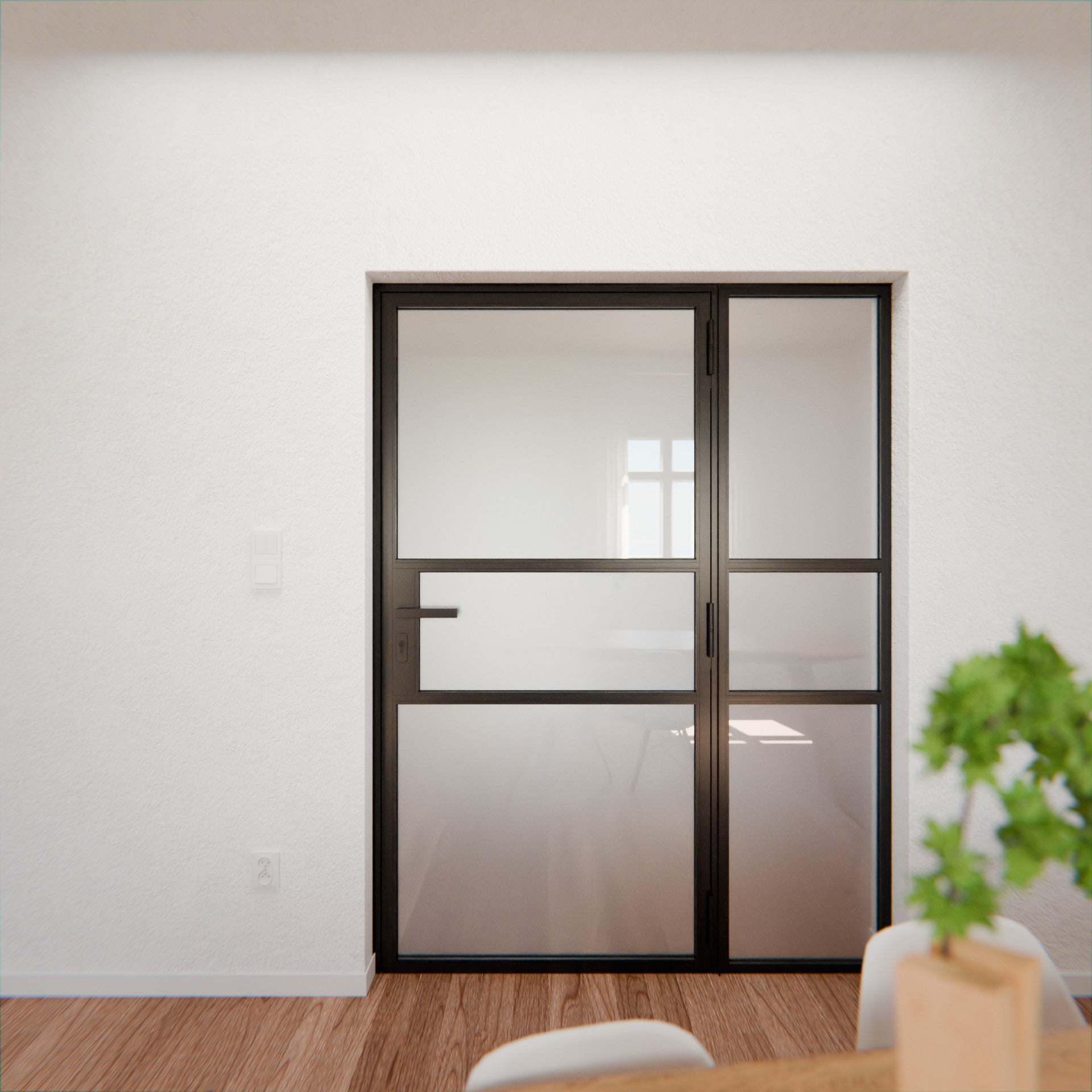 Lofttür LOFT9, Milchglas, Schwarz