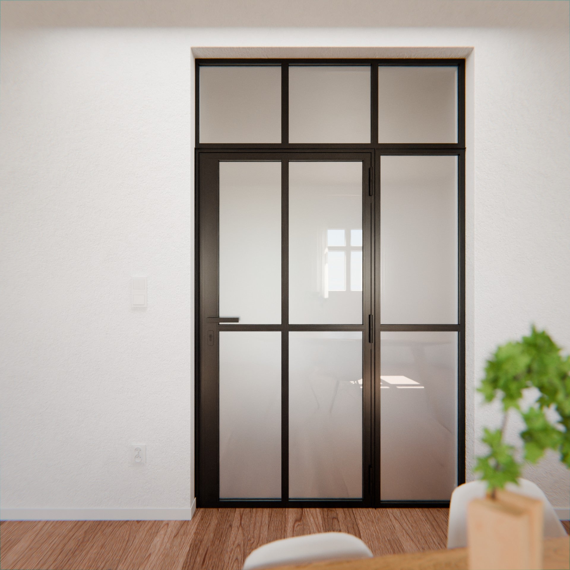 Lofttür LOFT2, Milchglas, Schwarz