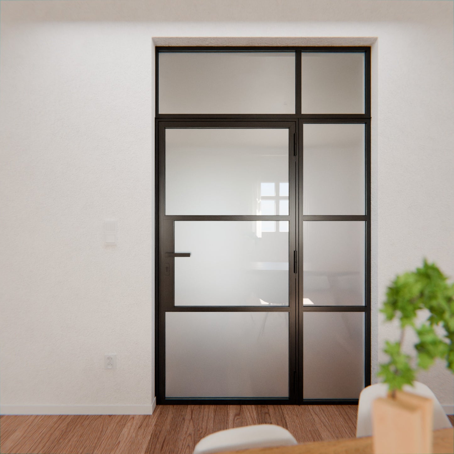 Lofttür LOFT3, Milchglas, Schwarz