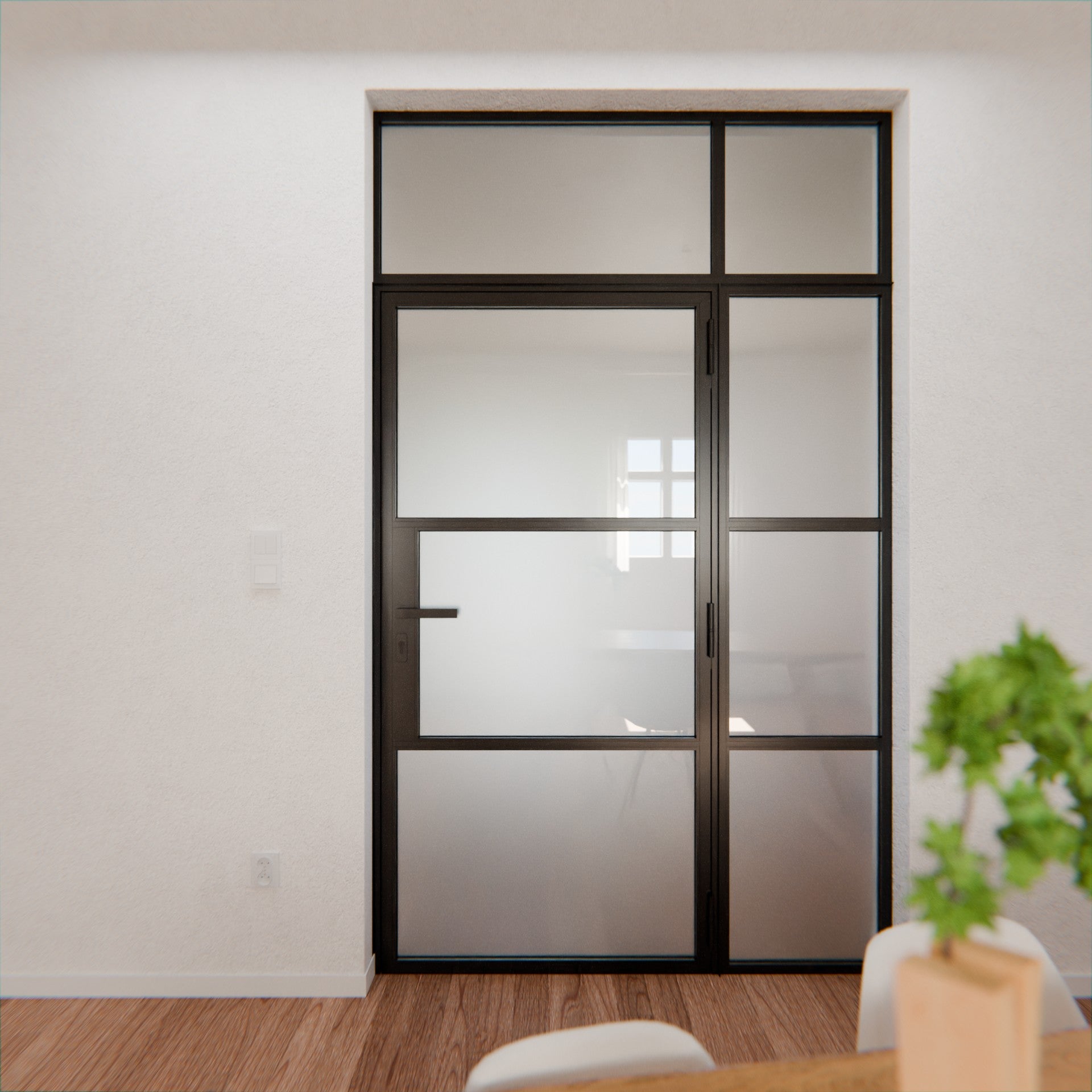 Lofttür LOFT3, Milchglas, Schwarz
