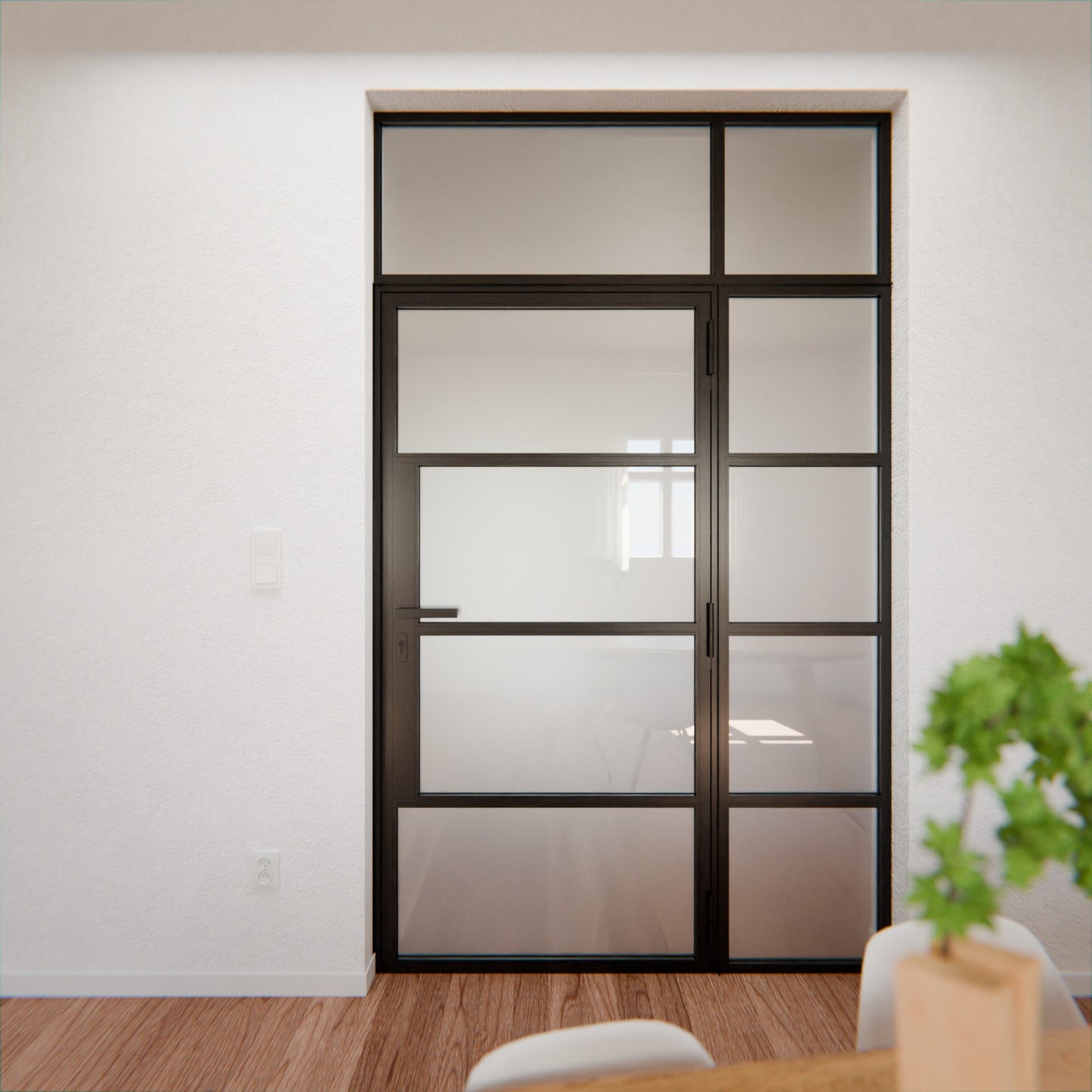 Lofttür LOFT5, Milchglas, Schwarz