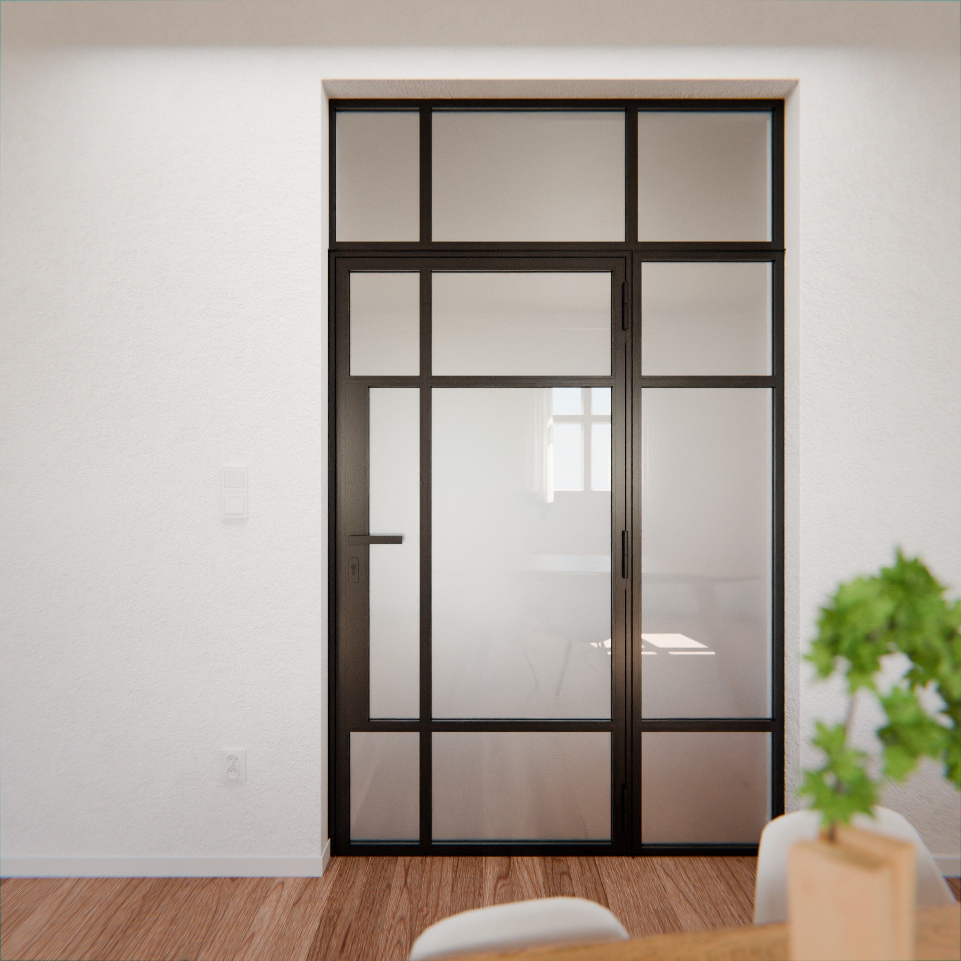 Lofttür LOFT8, Milchglas, Schwarz
