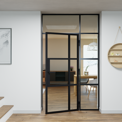 LoftTueren.shop - Lofttür LOFT10 mit Oberlicht und Seitenteil rechts - offen