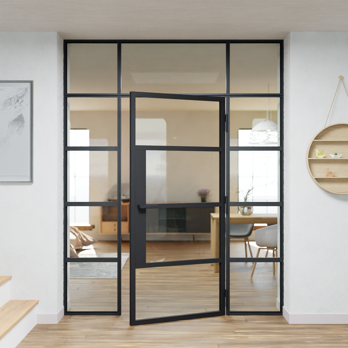 LoftTueren.shop - Lofttür LOFT5 inkl. Oberlicht und Seitenteil links & rechts - offen