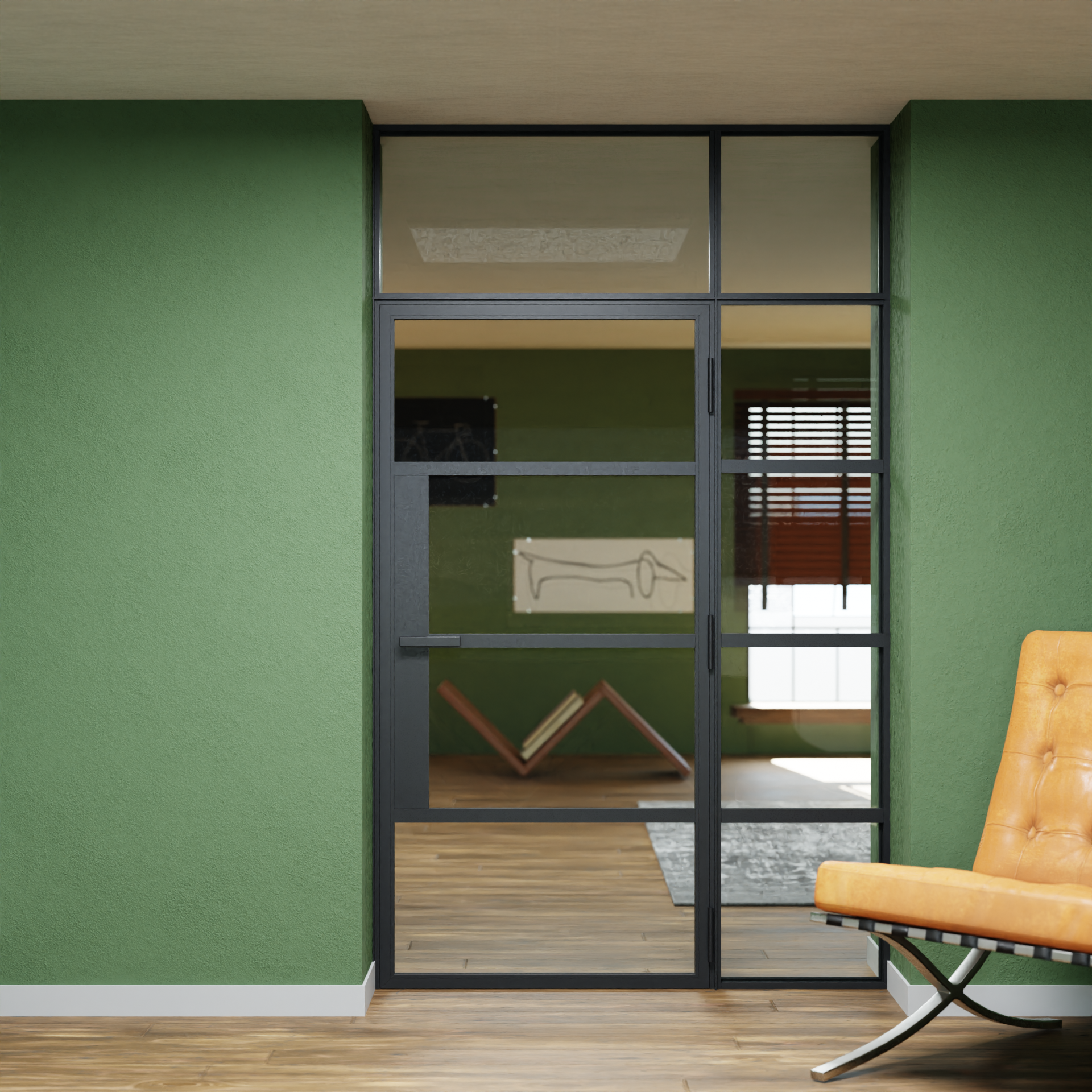 LoftTueren.shop - Lofttür LOFT5 mit Oberlicht und Seitenteil rechts